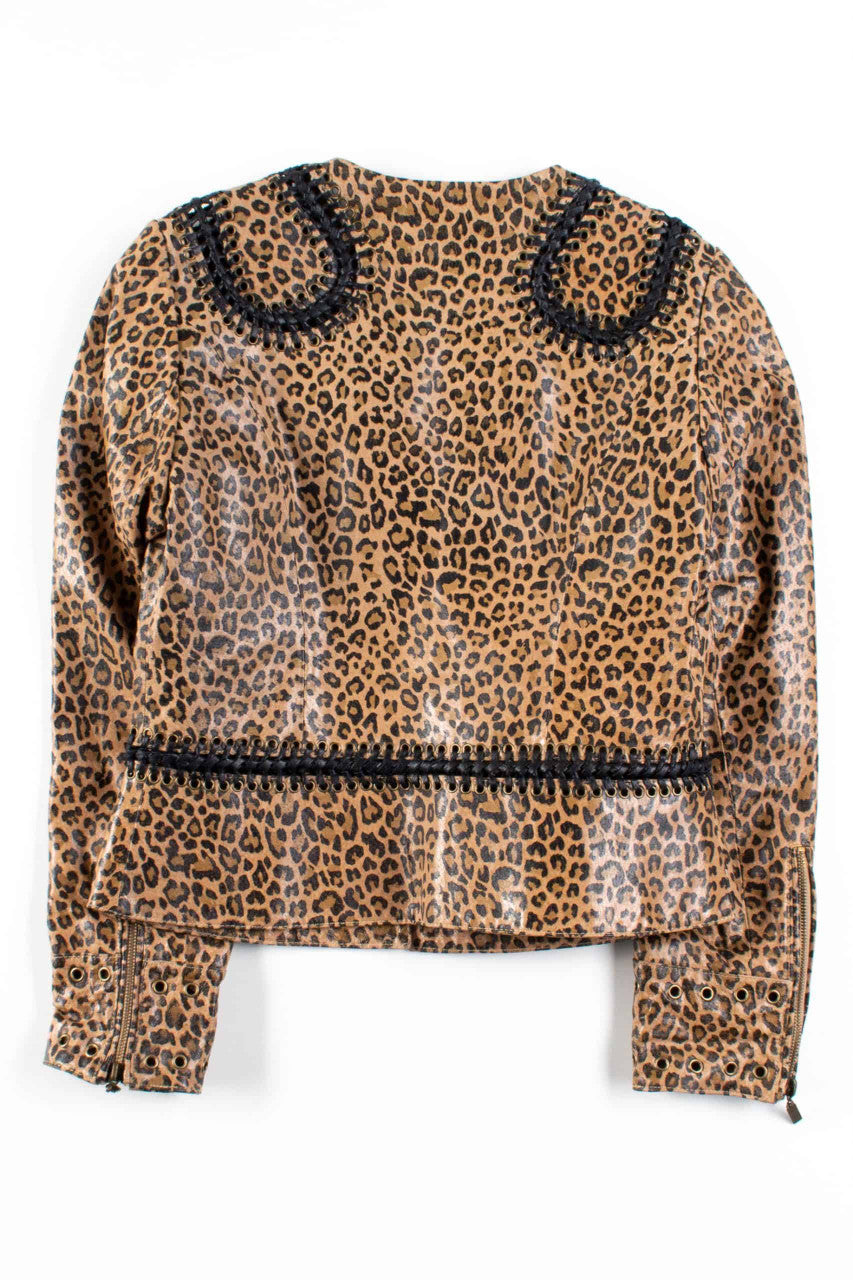 Studded Leopard Print Leather Jacket
