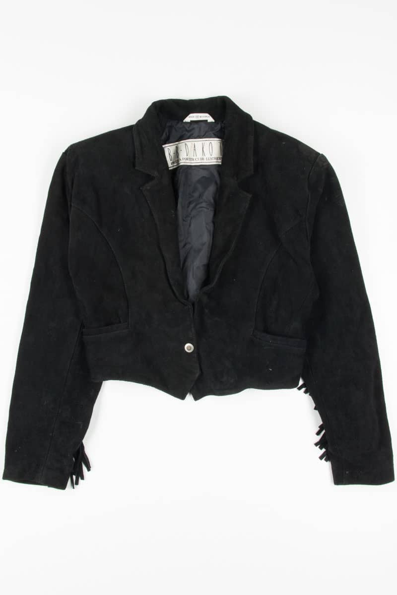 Black Suede Fringe Leather Blazer