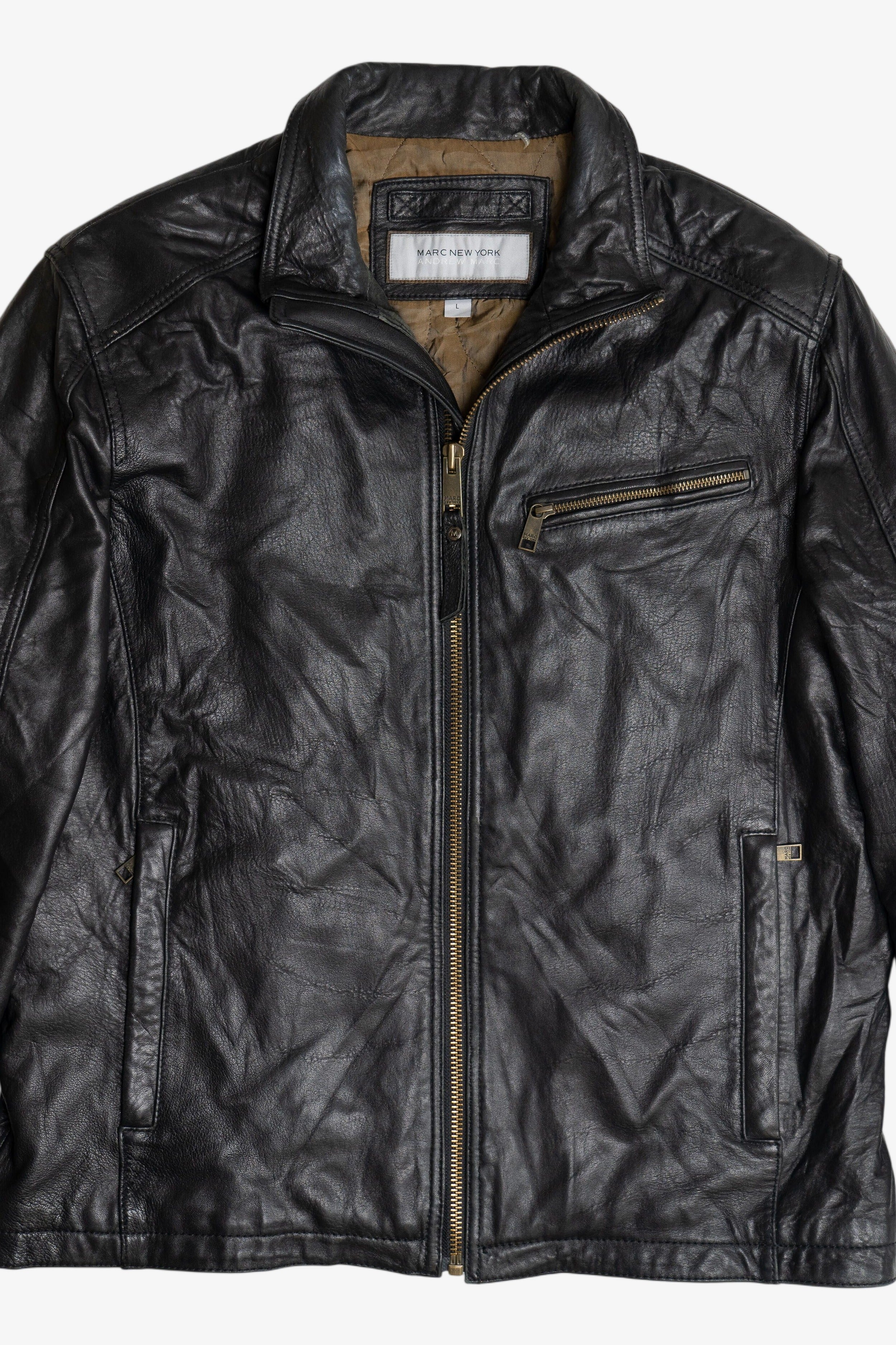 Vintage Andrew Marc Lined Leather Motorcycle Jacket (2000s)