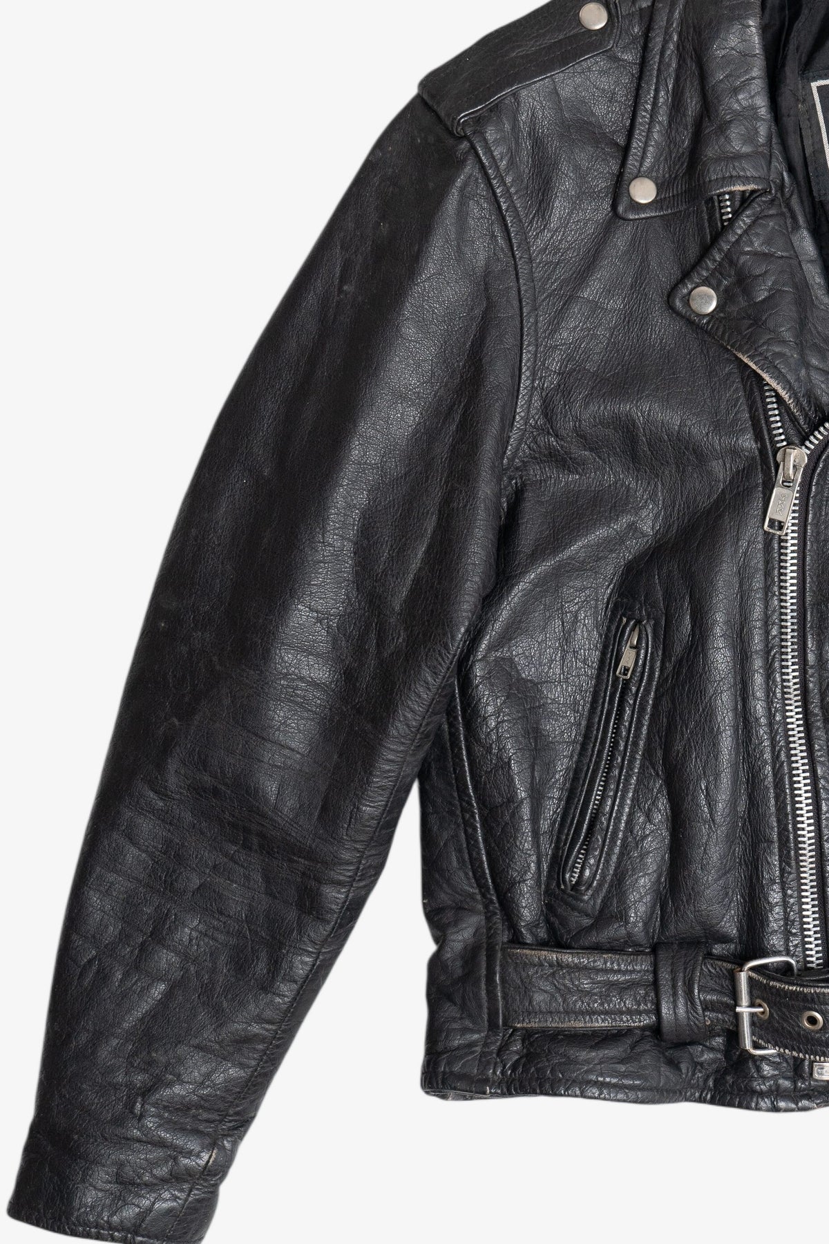 Vintage Unik International Inc. Distressed Leather Motorcycle Jacket (1990s)
