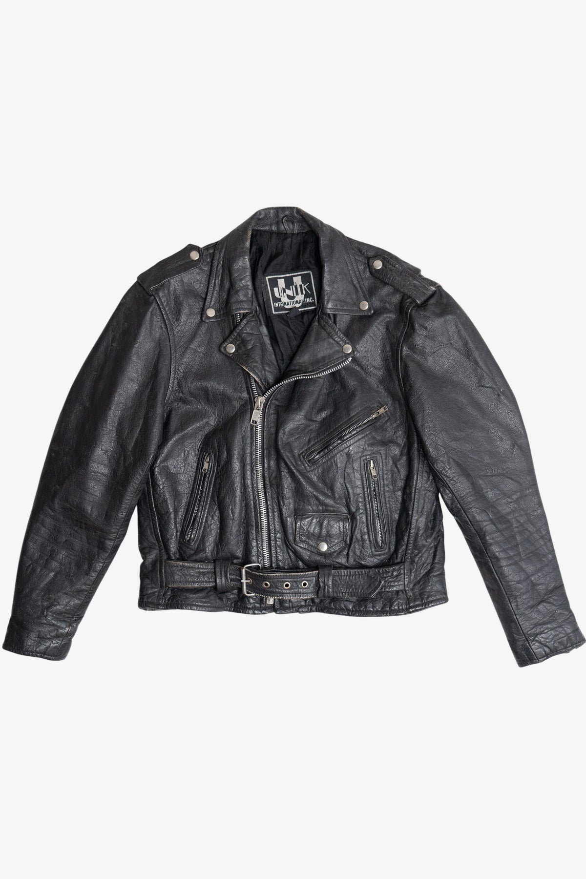 Vintage Unik International Inc. Distressed Leather Motorcycle Jacket (1990s)