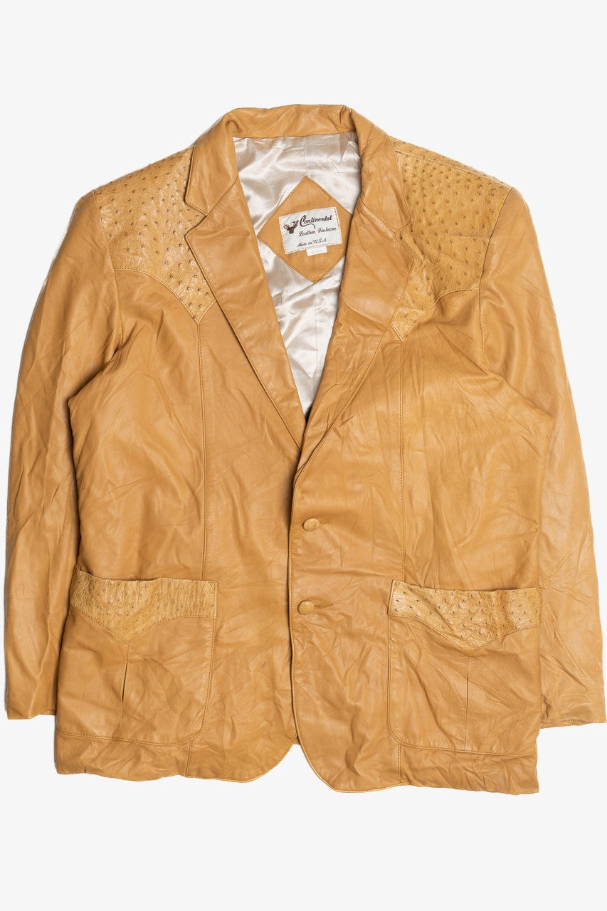 Vintage Ostrich-Like Leather Detail Leather Jacket