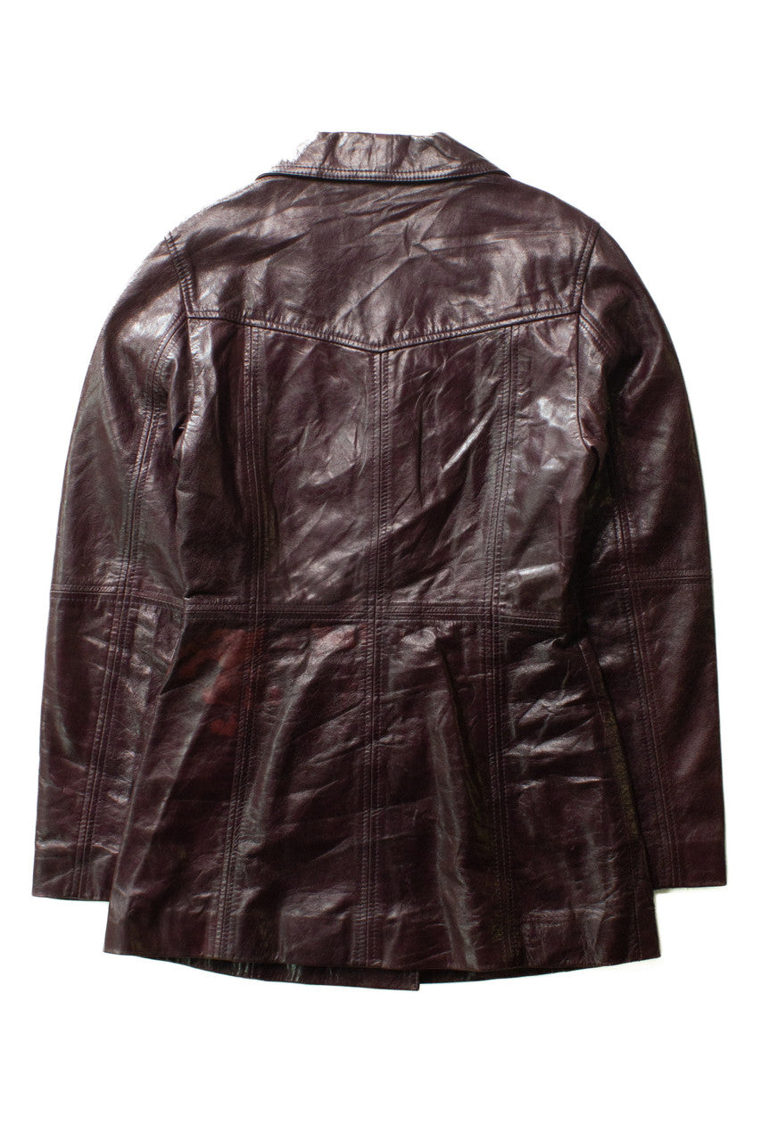 Vintage Dark Maroon Leather Trench Coat (1970s)