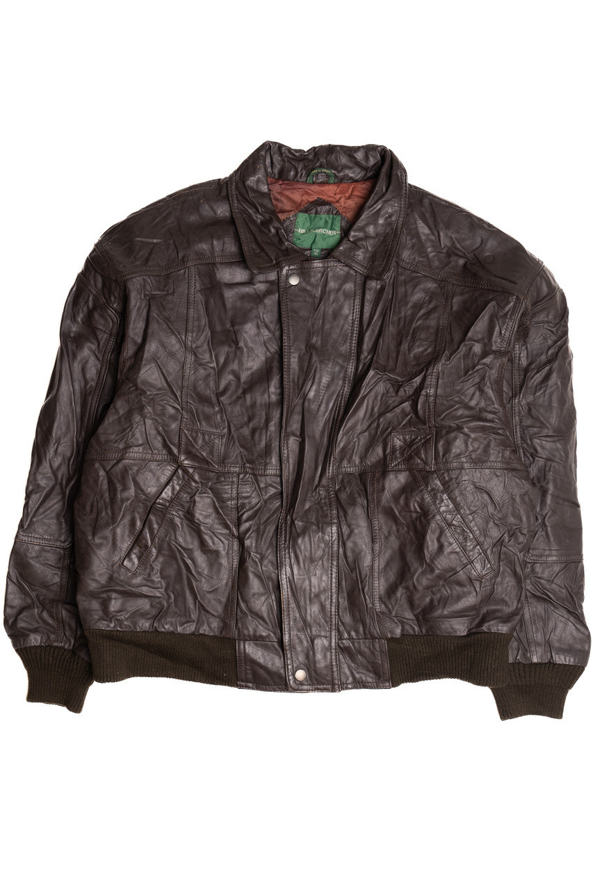 Vintage Hill & Archer Dark Brown Leather Bomber Jacket