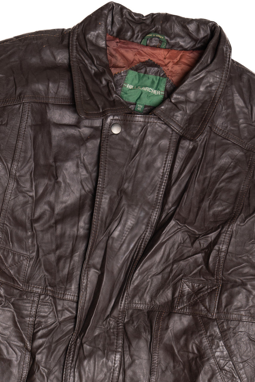 Vintage Hill & Archer Dark Brown Leather Bomber Jacket