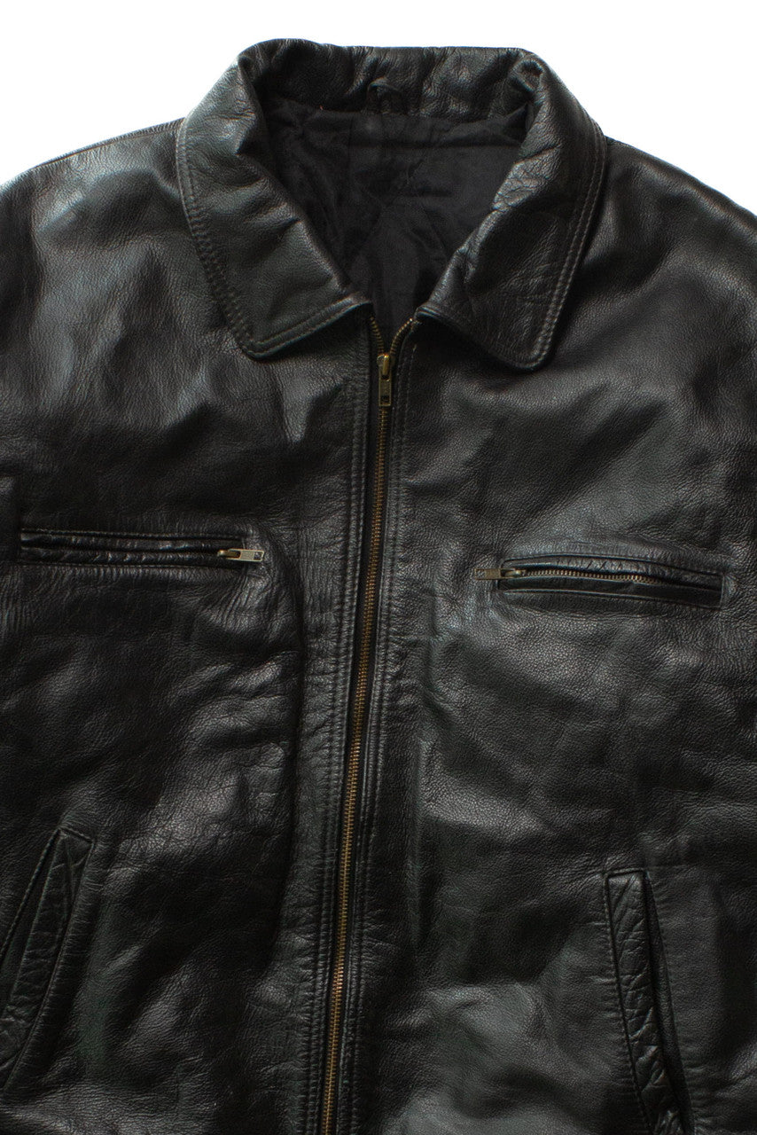 Vintage Black Zip Up Leather Jacket (1990s)