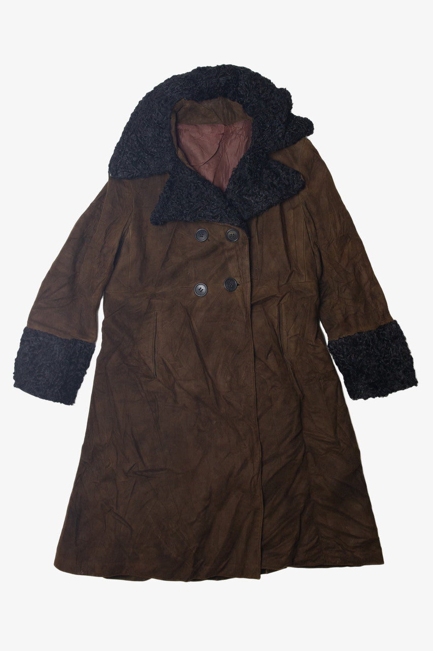 Vintage Anne Klein Faux Fur Trim Leather Coat