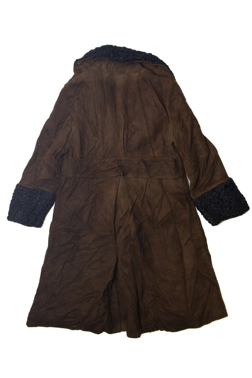 Vintage Anne Klein Faux Fur Trim Leather Coat