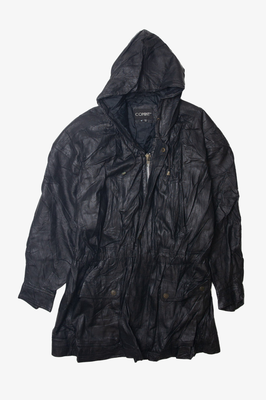 Vintage Comint Hooded Leather Jacket