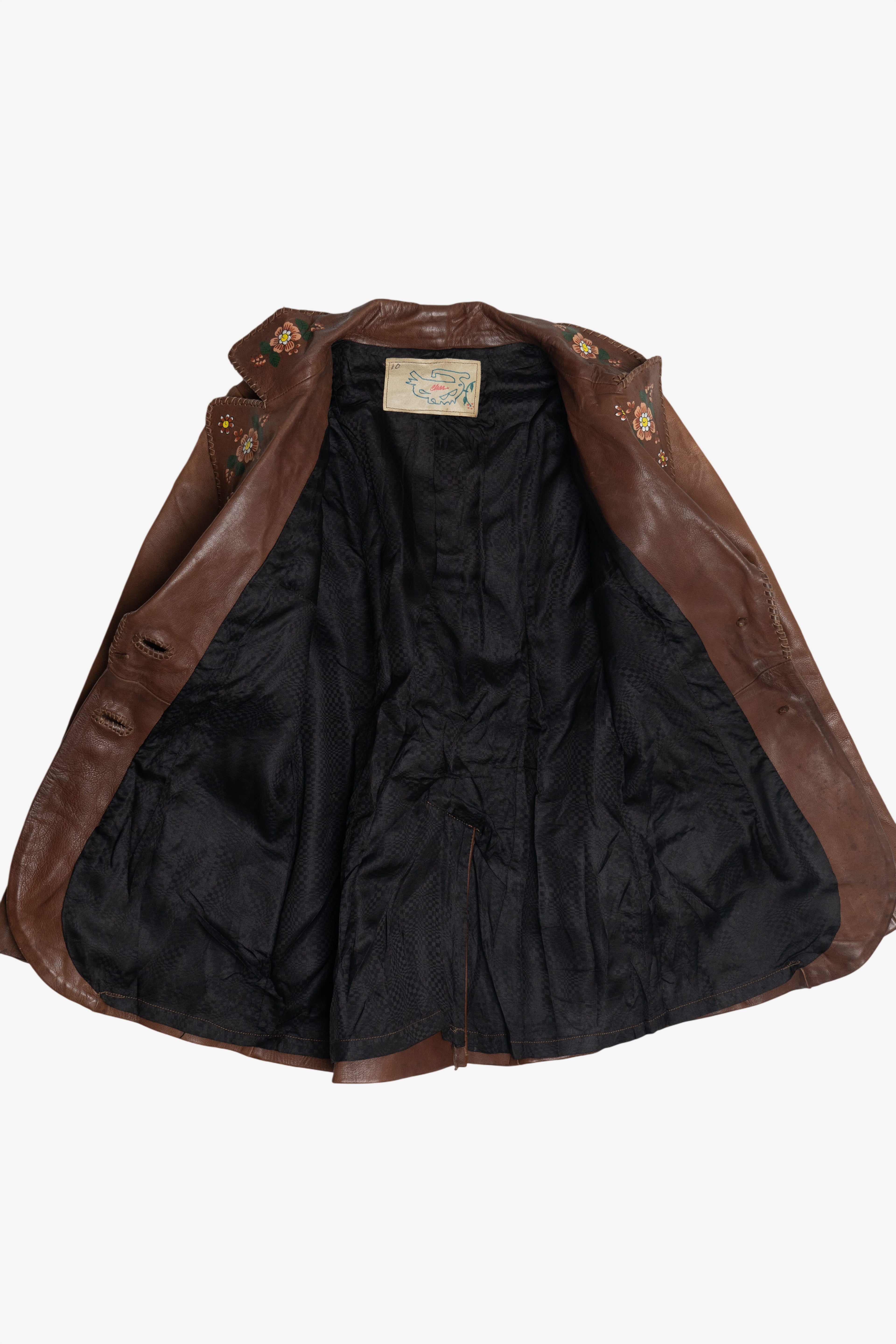 Vintage Char Hand Painted Whipstitch Leather Blazer Jacket (1970s)