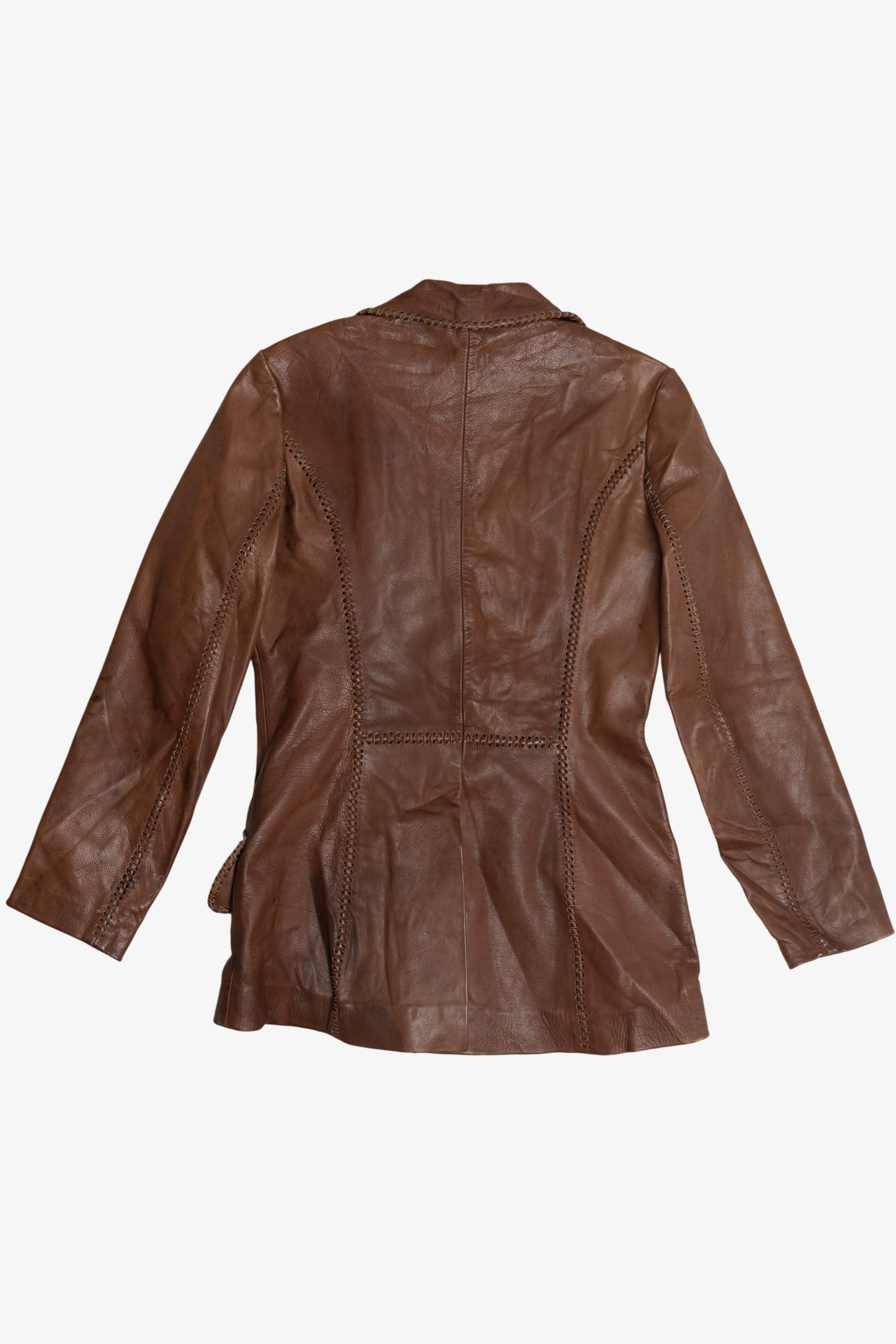 Vintage Char Hand Painted Whipstitch Leather Blazer Jacket (1970s)