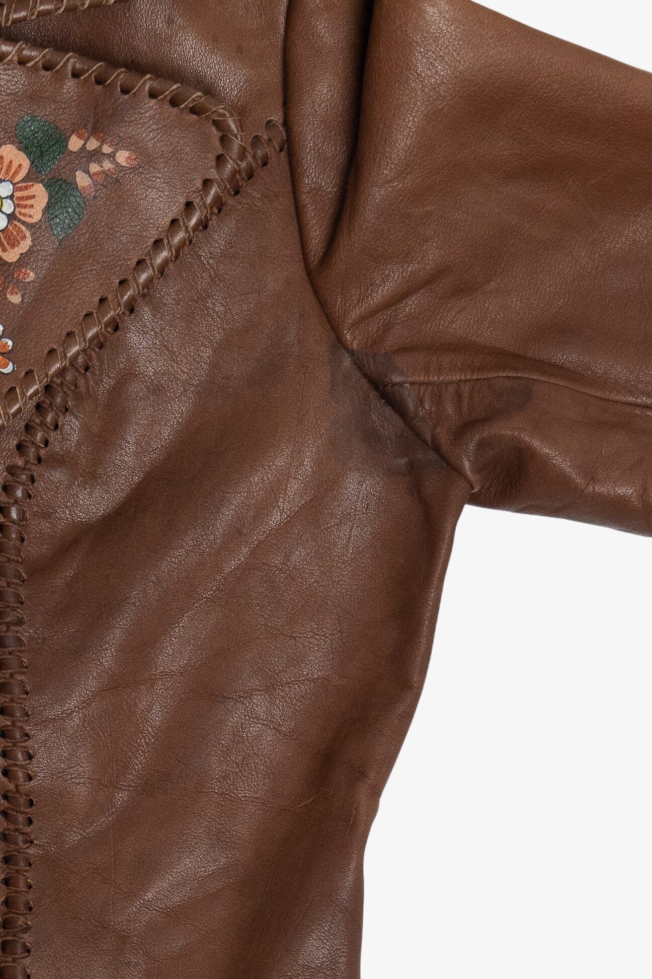 Vintage Char Hand Painted Whipstitch Leather Blazer Jacket (1970s)