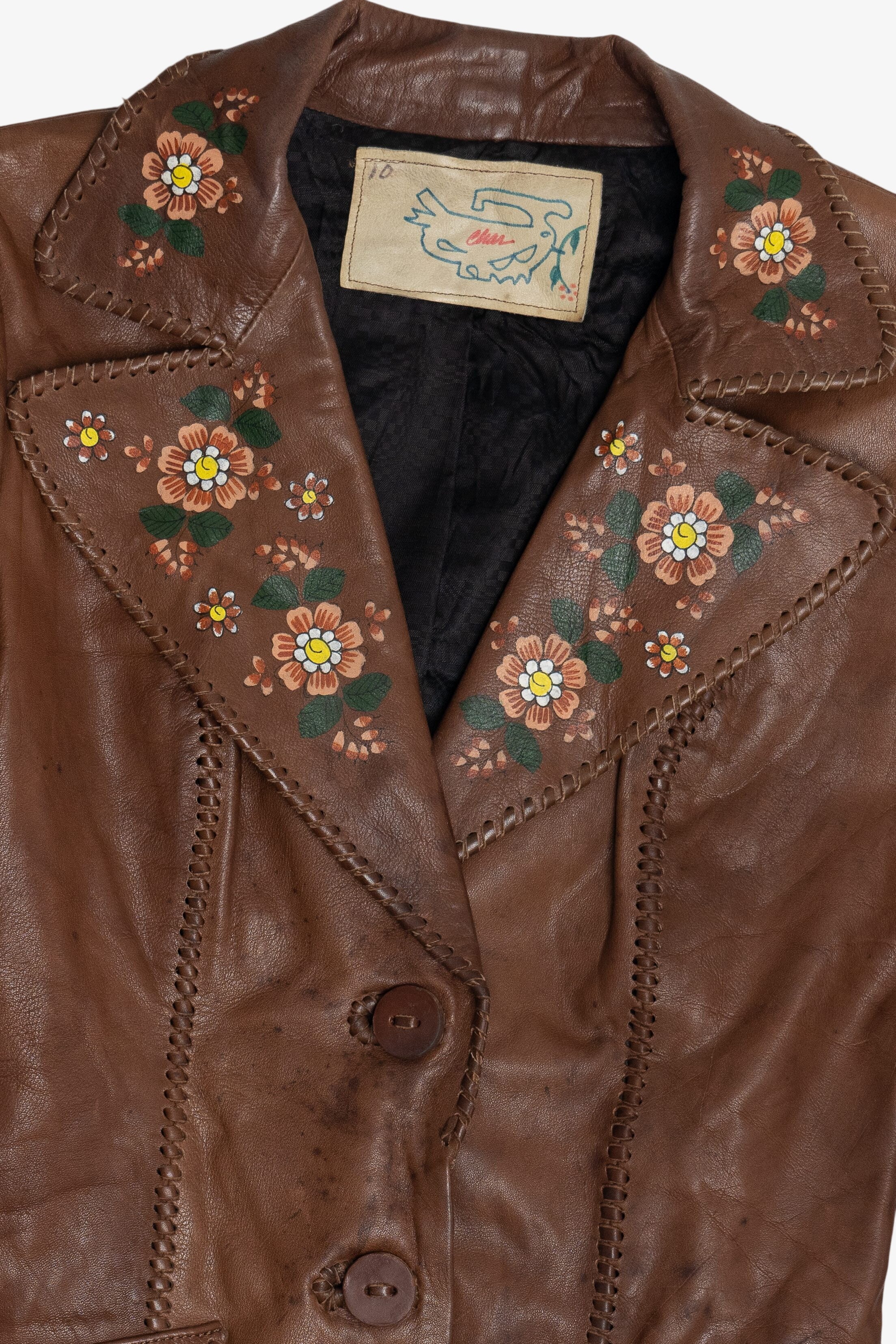 Vintage Char Hand Painted Whipstitch Leather Blazer Jacket (1970s)