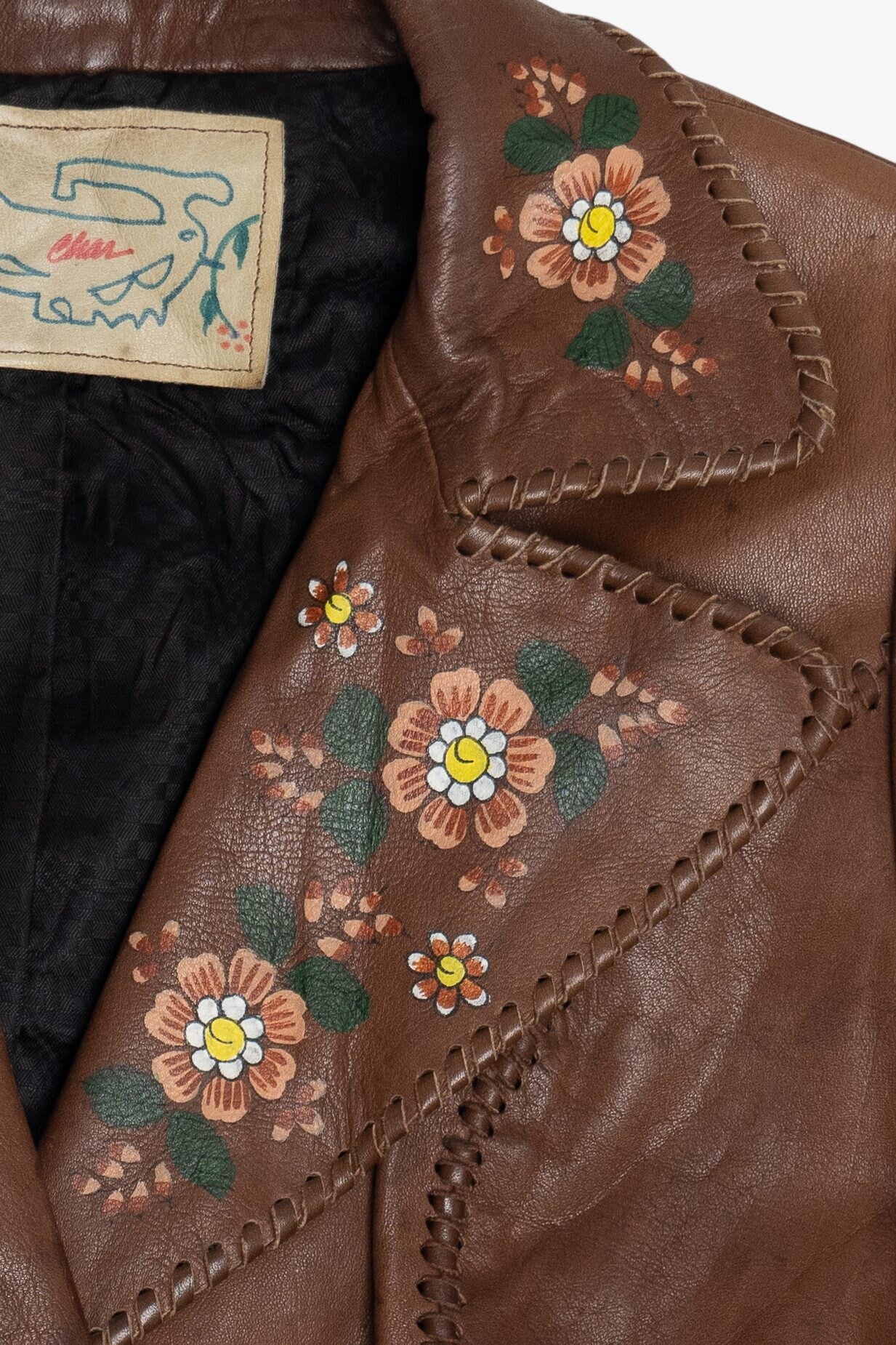 Vintage Char Hand Painted Whipstitch Leather Blazer Jacket (1970s)