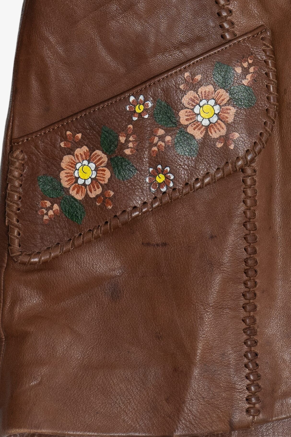 Vintage Char Hand Painted Whipstitch Leather Blazer Jacket (1970s)