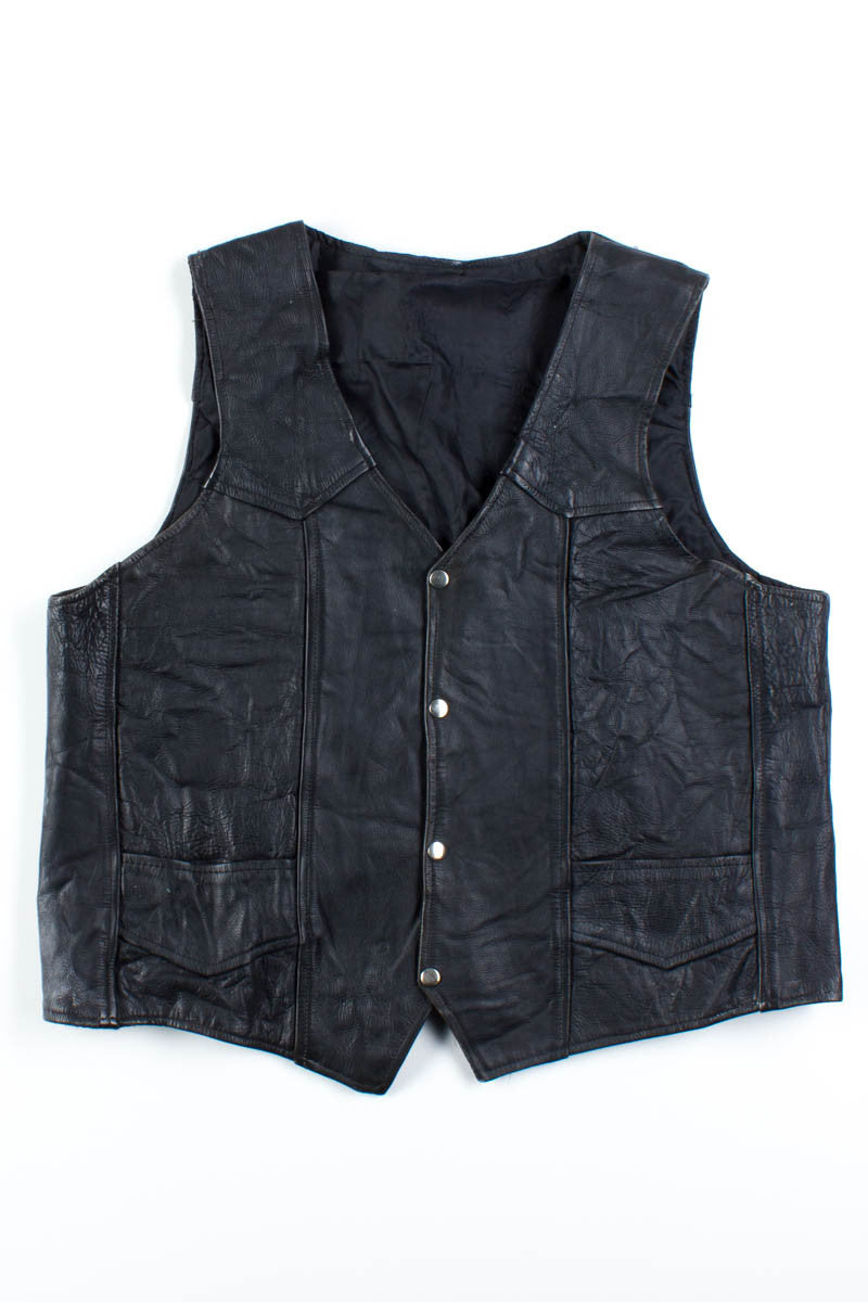 Black Leather Biker Vest