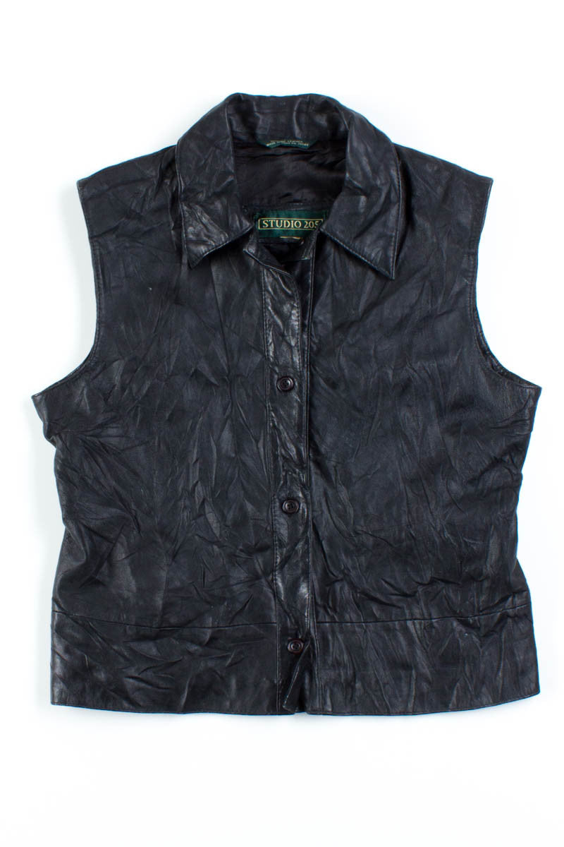 Black Leather Collared Vest