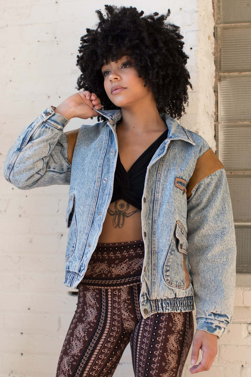 Leather Patch Denim Jacket