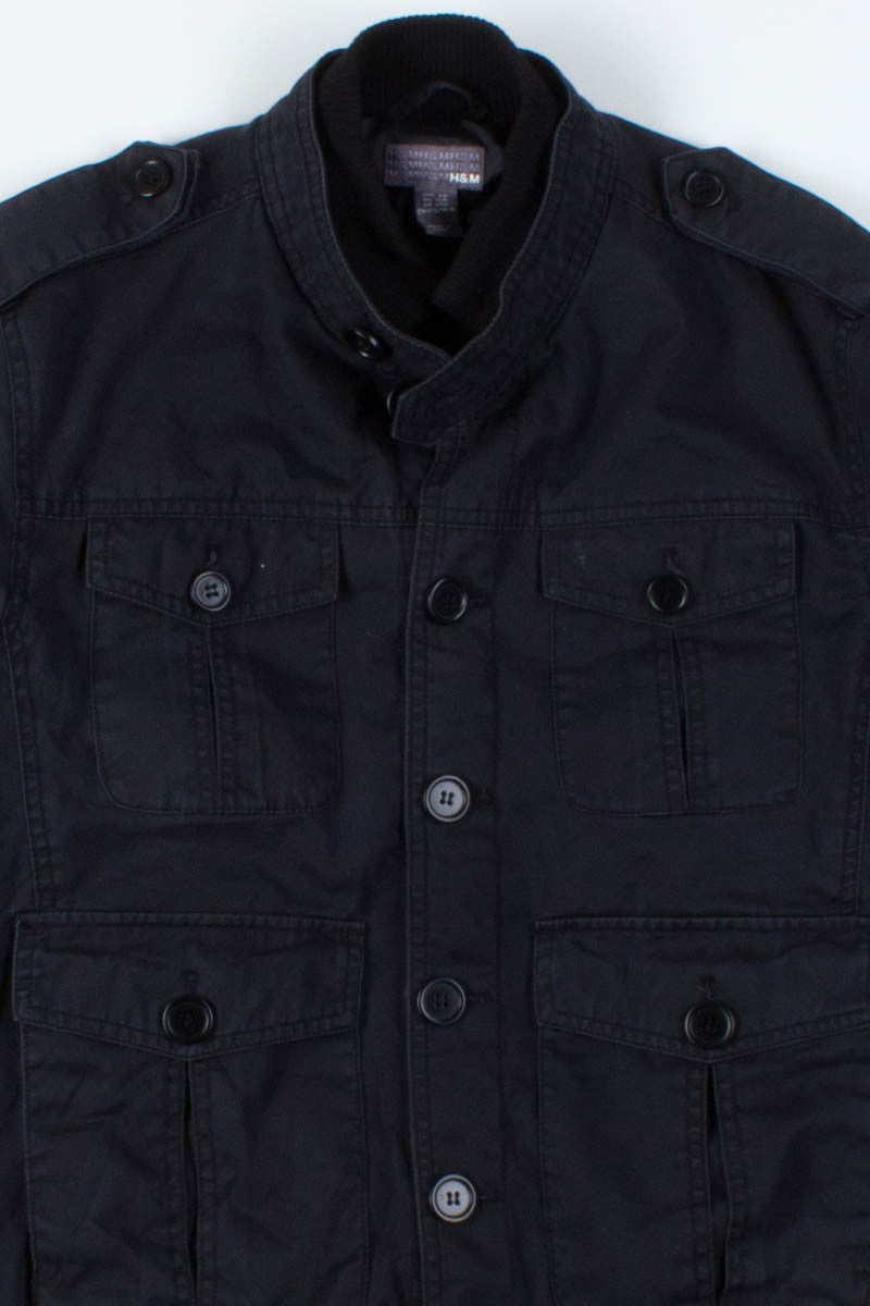 Black Button-Up Bomber Jacket