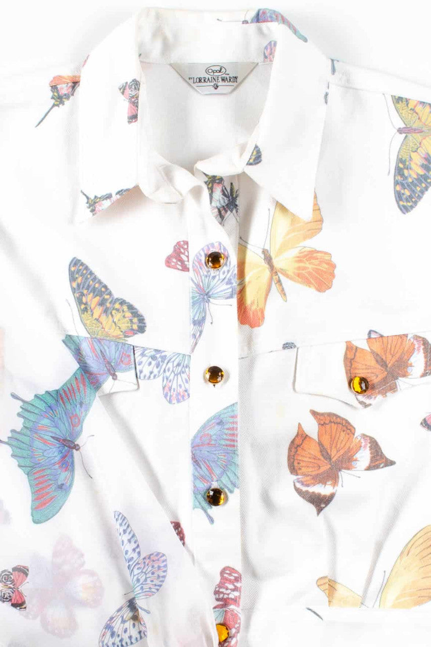 Butterflies Mesh Sleeve Denim Jacket