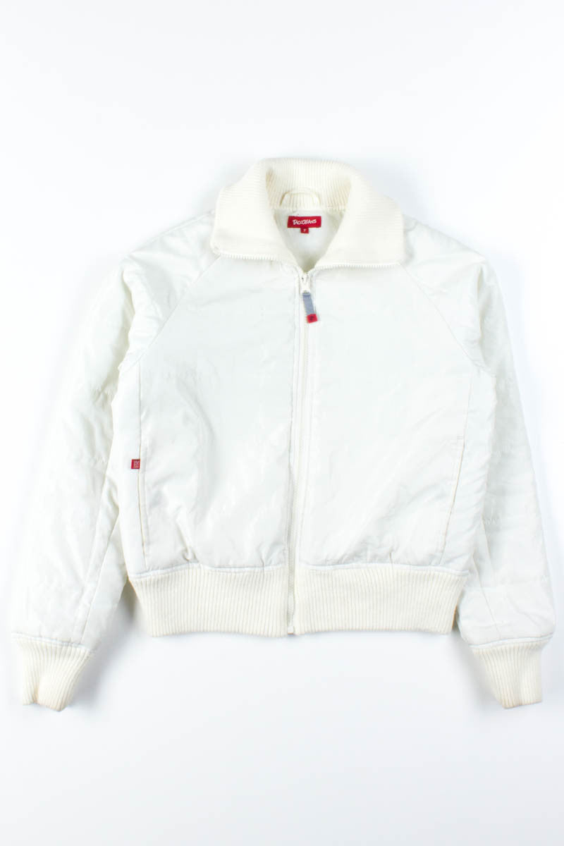 White Quilted Bomber Jacket