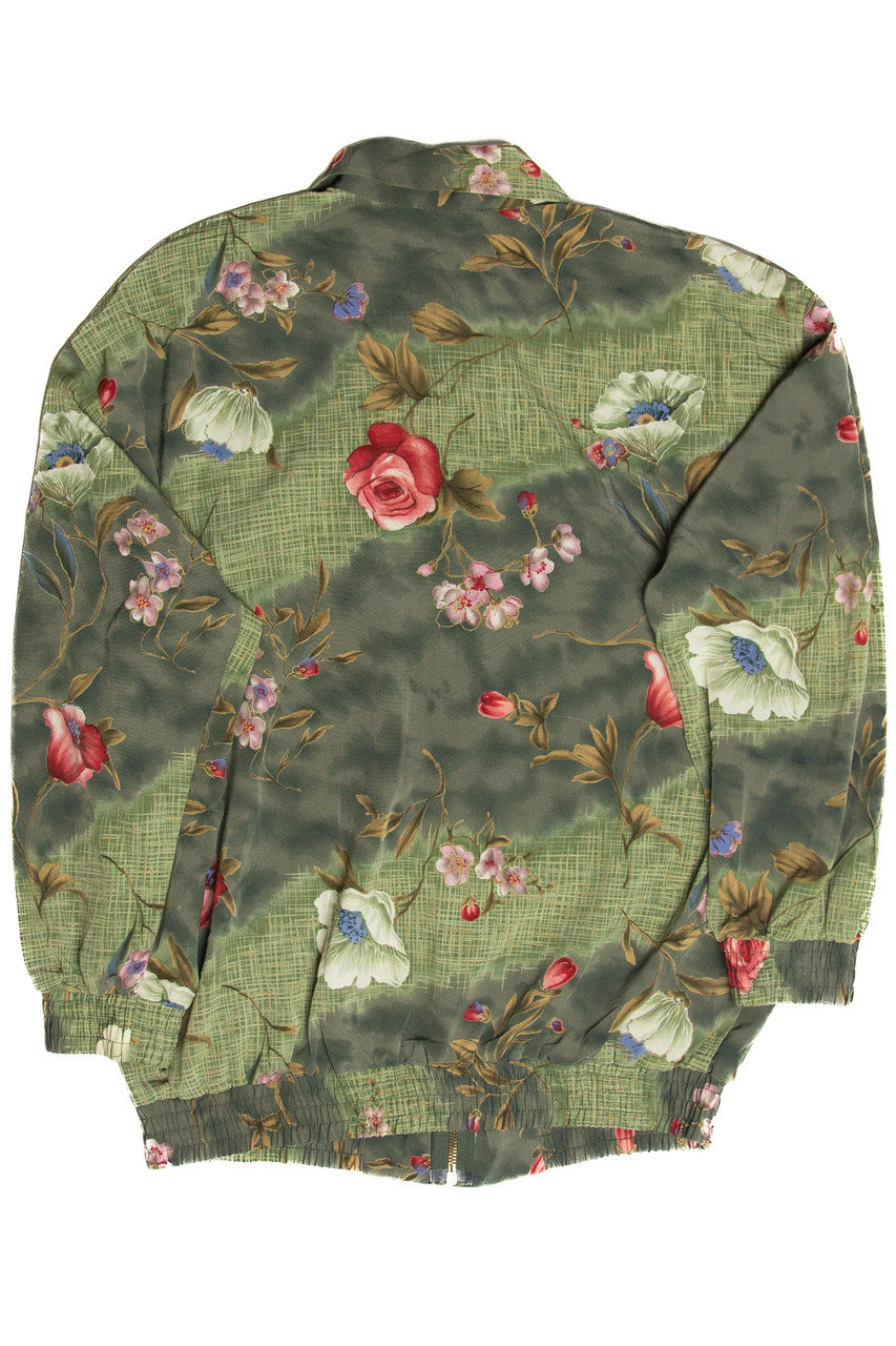 Vintage Floral Green Zip Up Lightweight Jacket