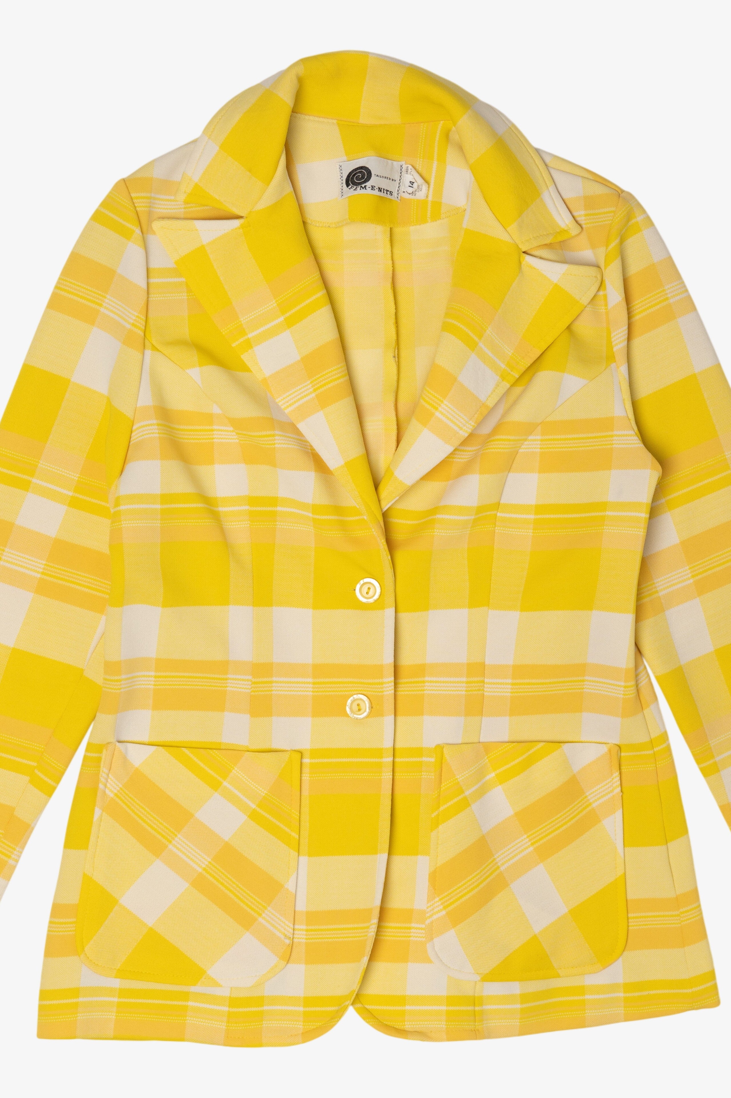 Vintage Yellow Checkered Fem-e-nits Blazer (1970s)
