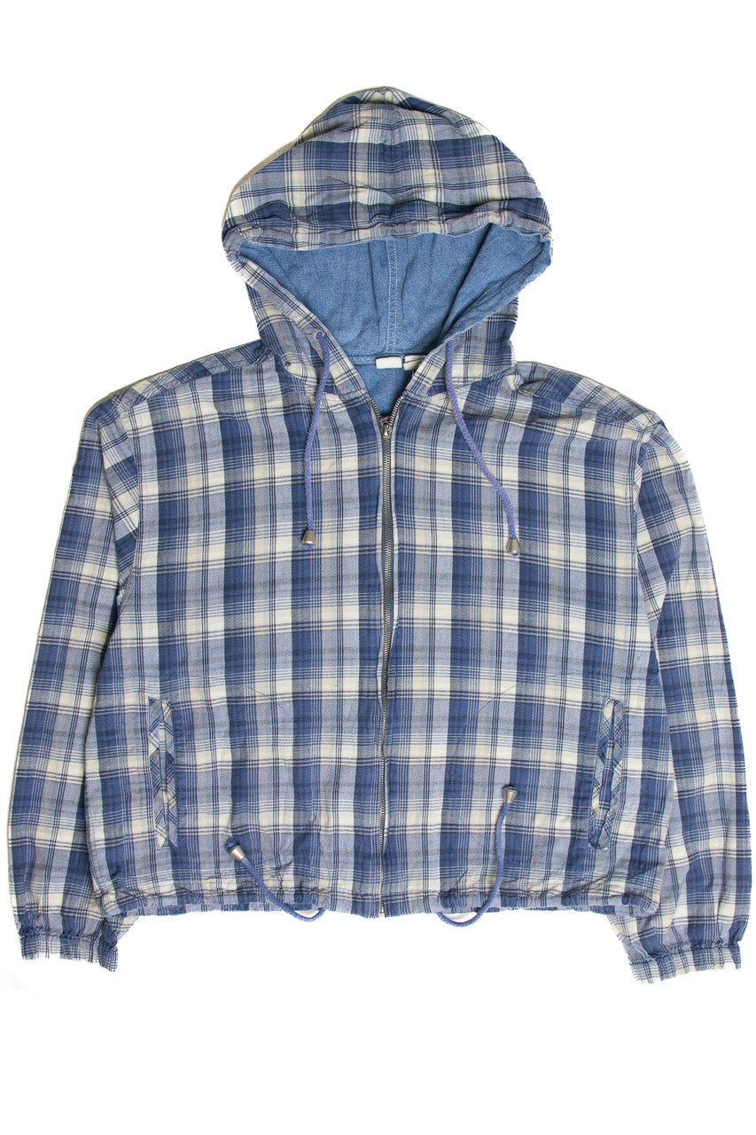 Vintage Flannel Zip up Hooded Lightweight Jacket