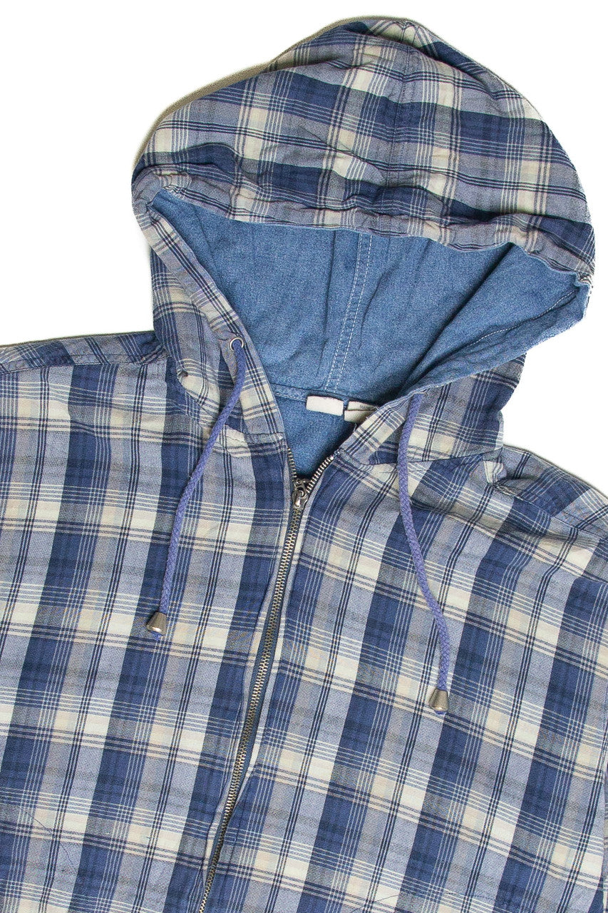 Vintage Flannel Zip up Hooded Lightweight Jacket