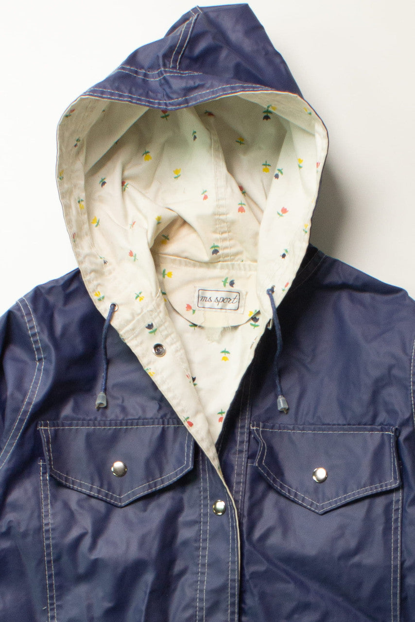 Vintage Navy Floral Lined Rain Coat (1990s)