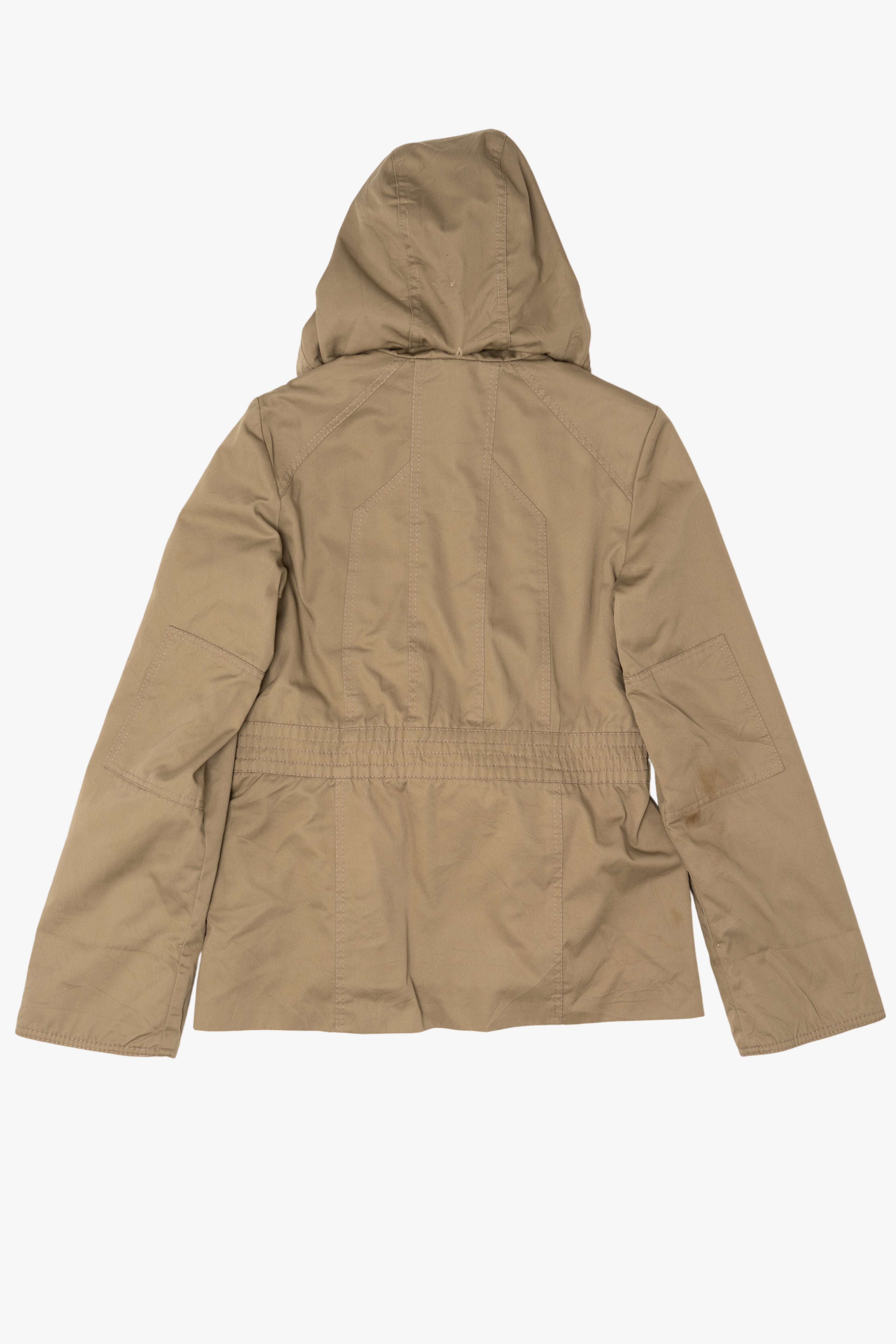 Vintage Khaki Plaid Lined Hooded Lightweight Jacket (1980s)