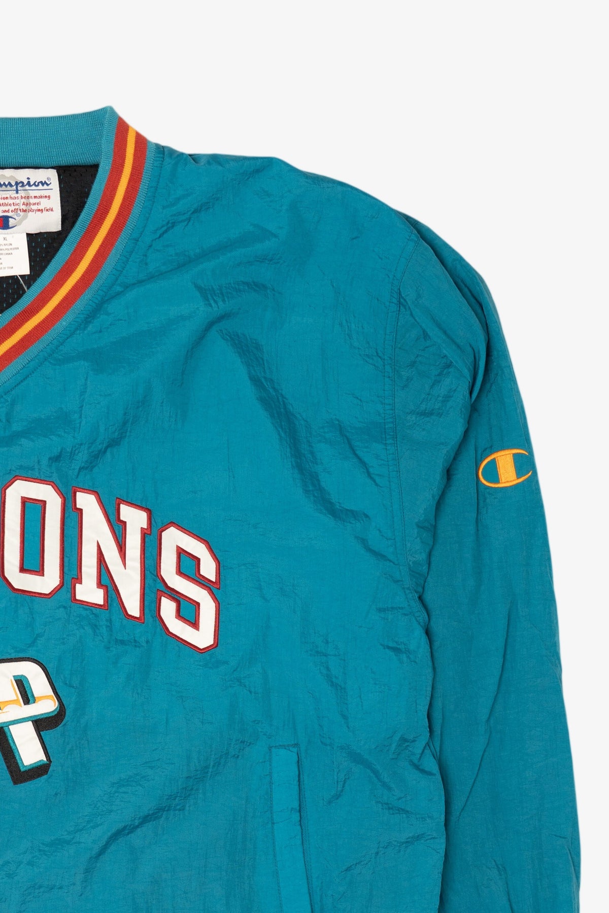 Vintage Teal Detroit Pistons Champion Pullover Jacket (1990s)