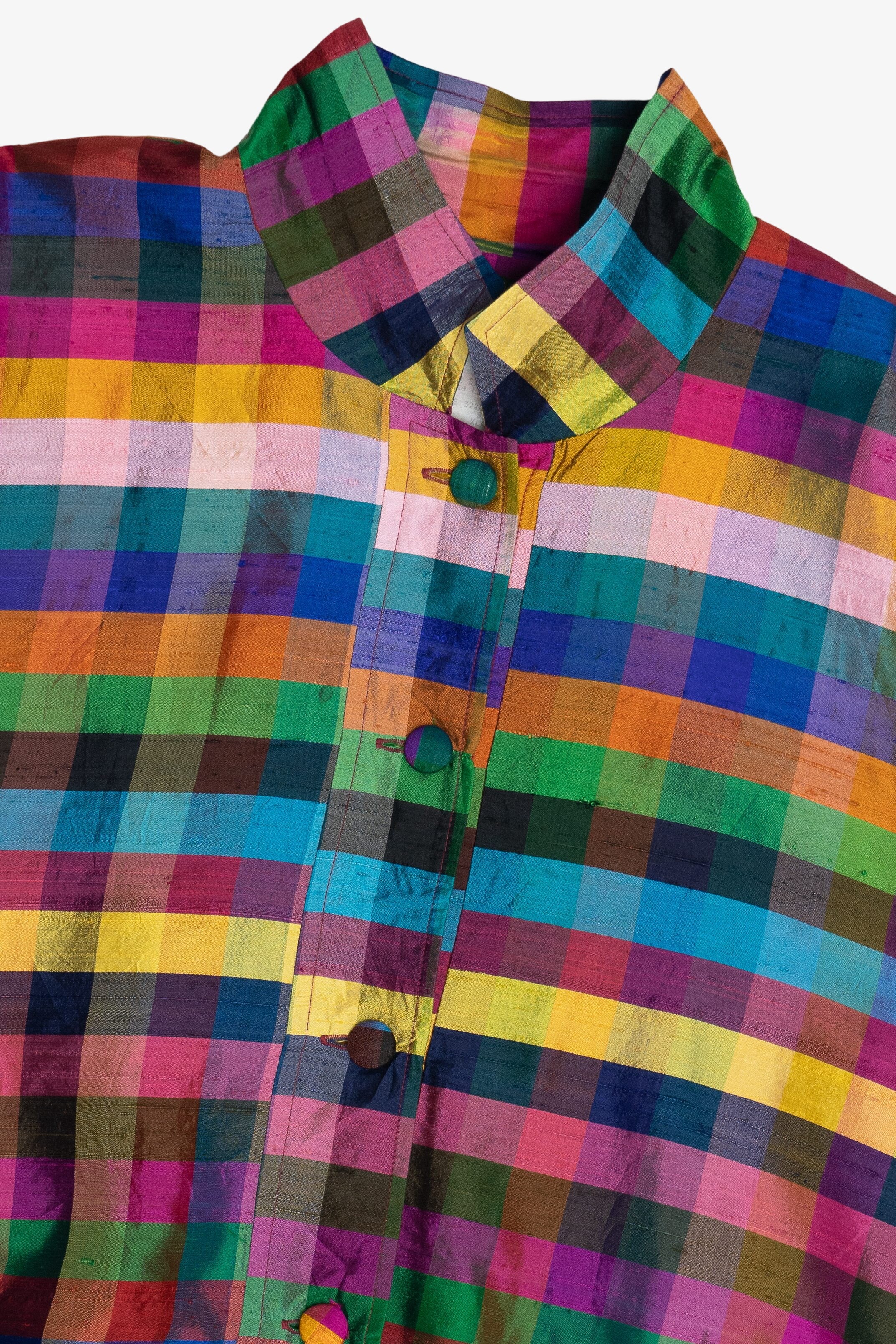 Vintage Bright Plaid Silk Button Up Jacket (1980s)