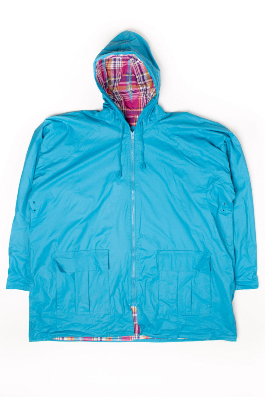 Vintage Blue Pastel Plaid Rain Jacket