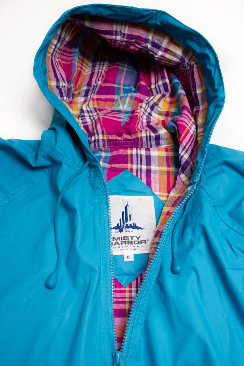 Vintage Blue Pastel Plaid Rain Jacket