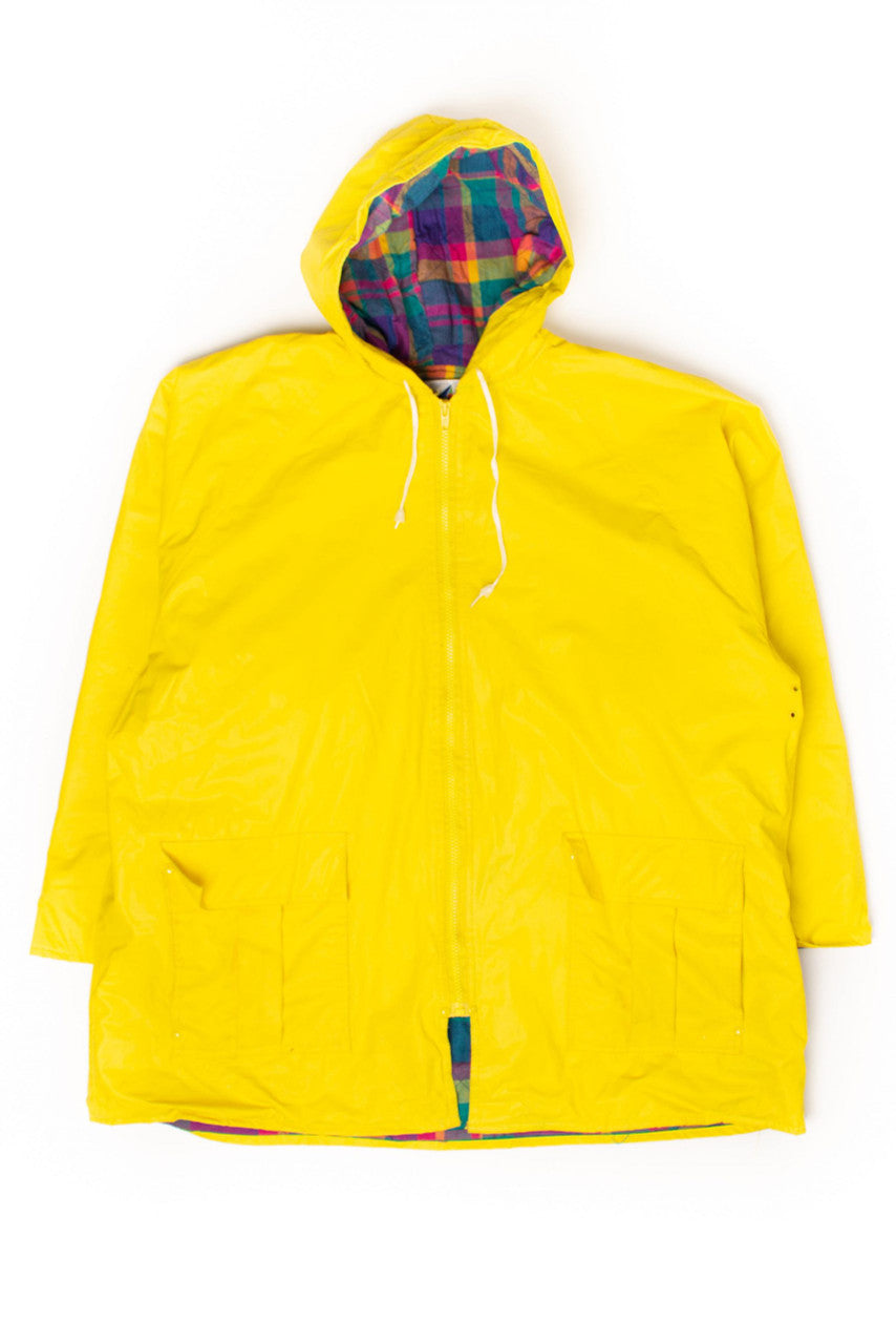 Vintage Yellow Pastel Plaid Insulated Rain Jacket