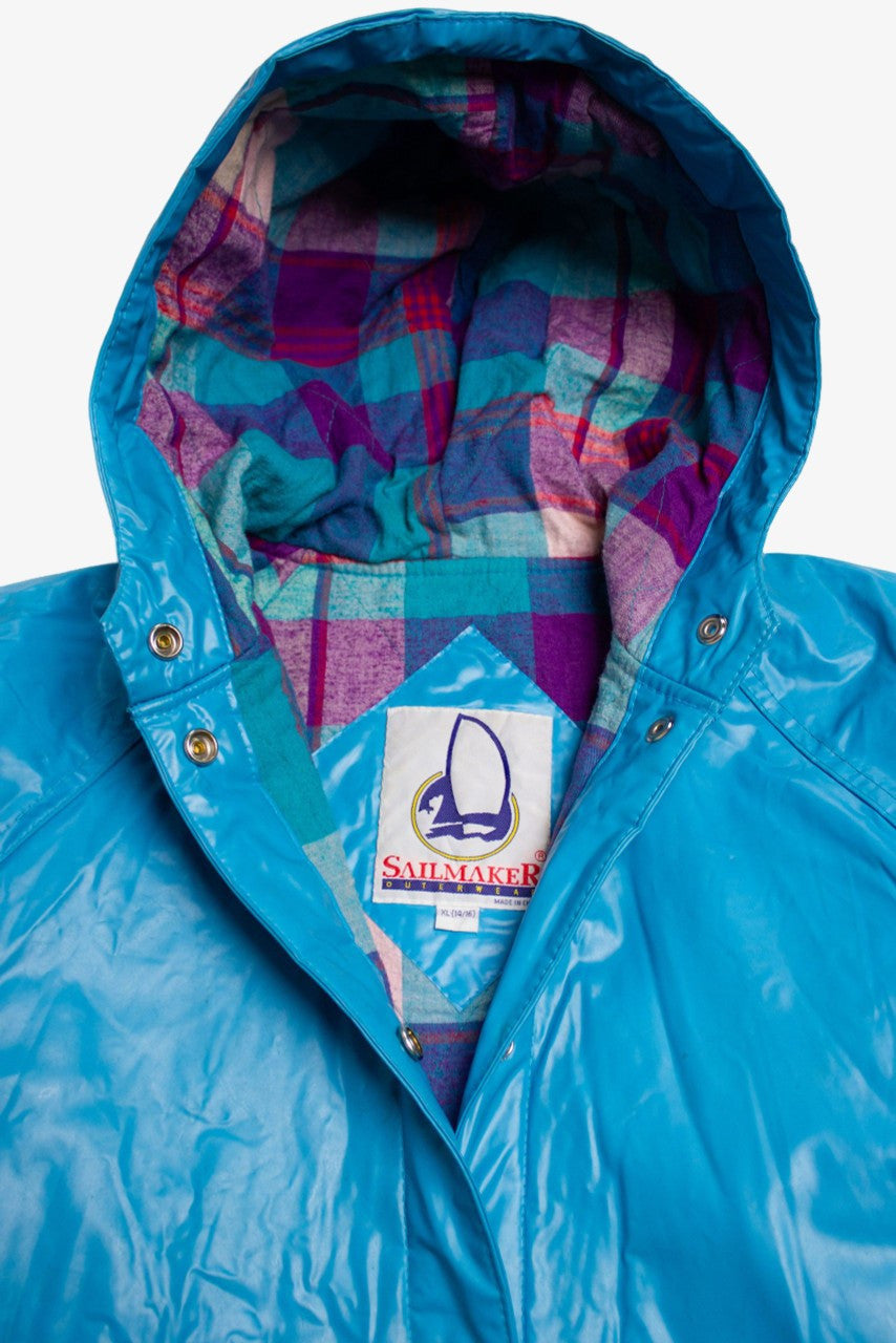 Vintage Blue Pastel Plaid Rain Jacket 1