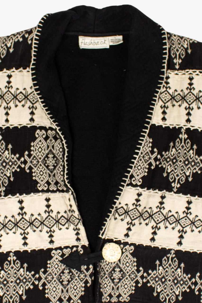 Vintage Black & White Pattern Cropped Jacket
