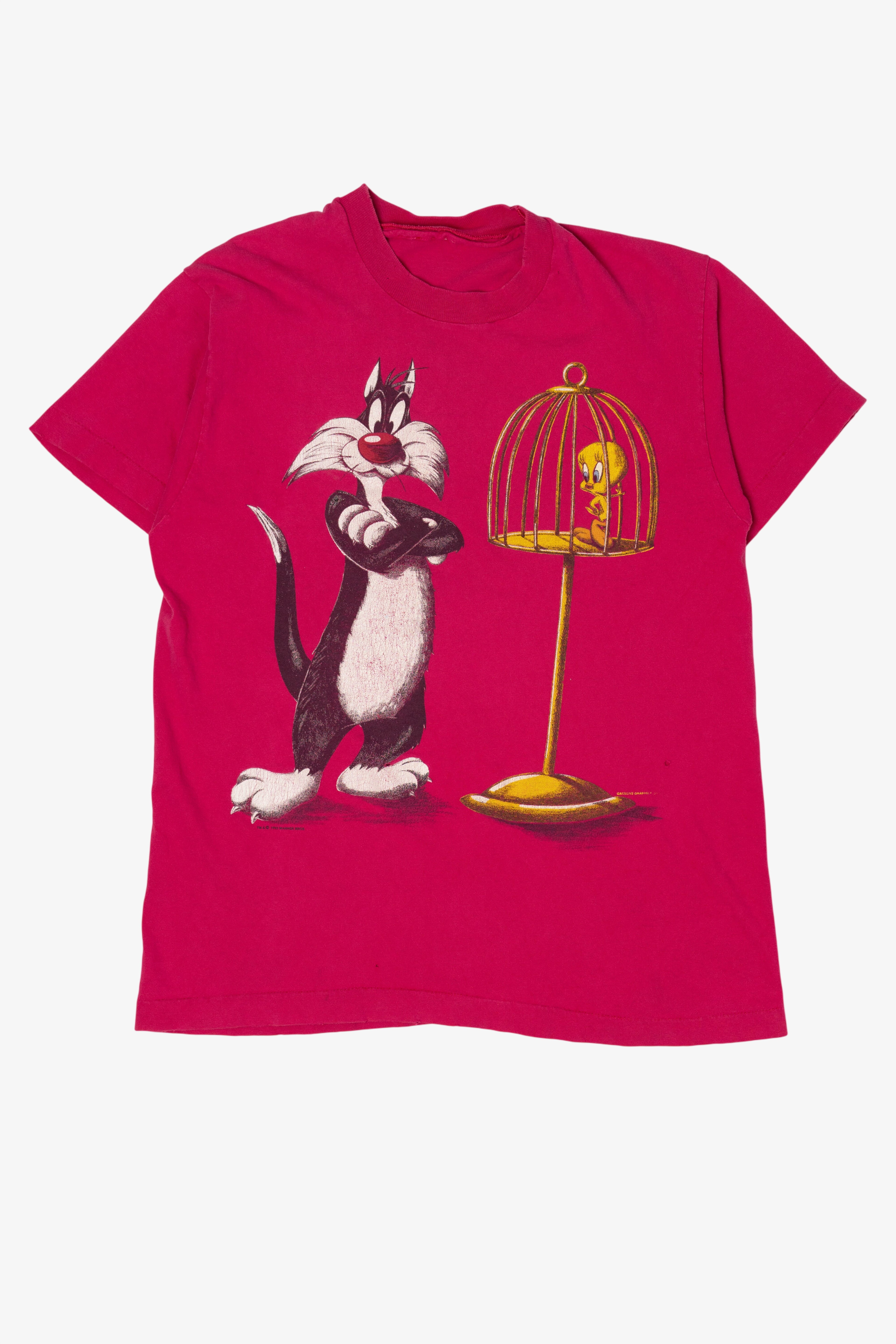 Vintage Pink Sylvester And Tweety Looney Tunes T-Shirt (1990s)