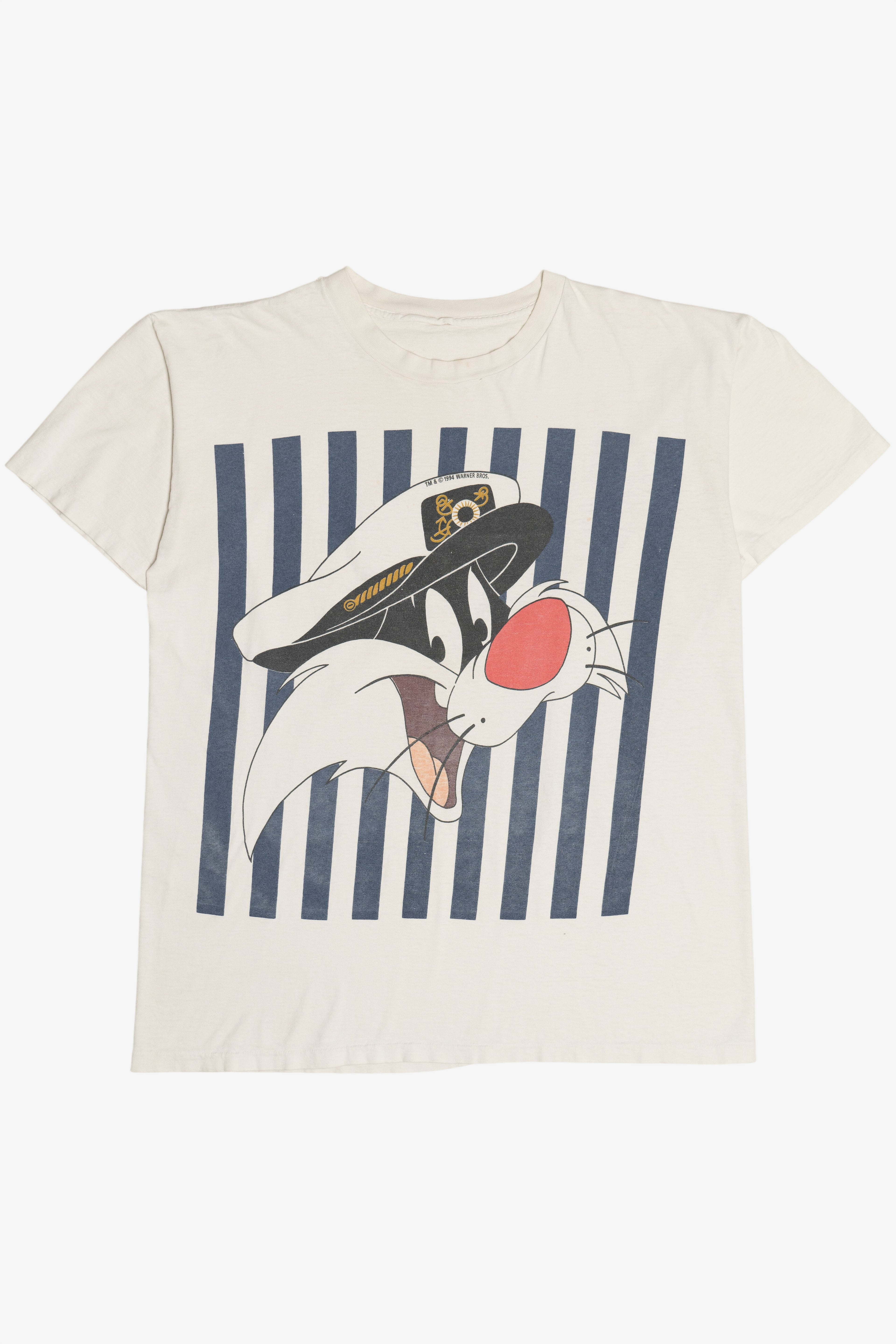 Vintage Distressed Sylvester Boat Captain Hat Looney Tunes T-Shirt (1990s)