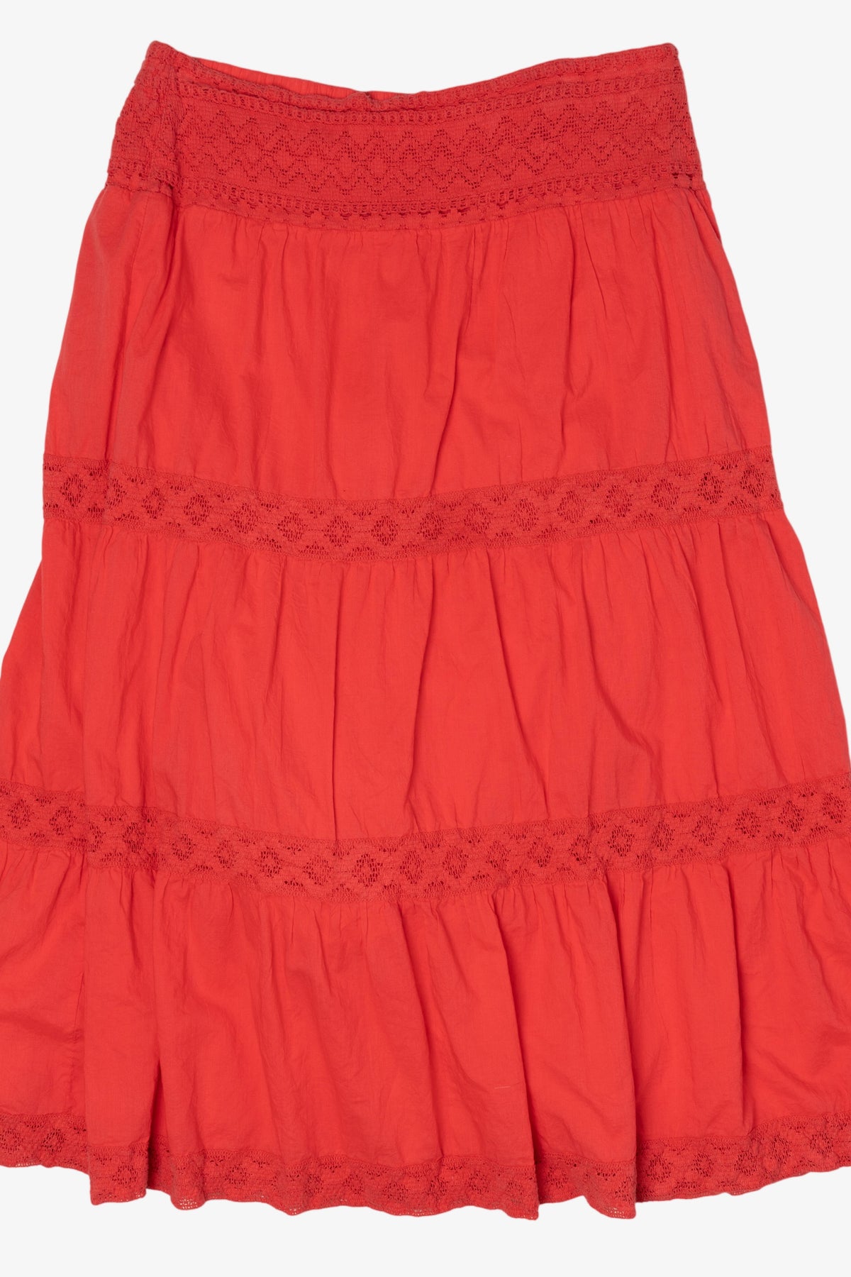 Vintage Red St. John's Bay Tiered lace Trim Skirt (1990s)