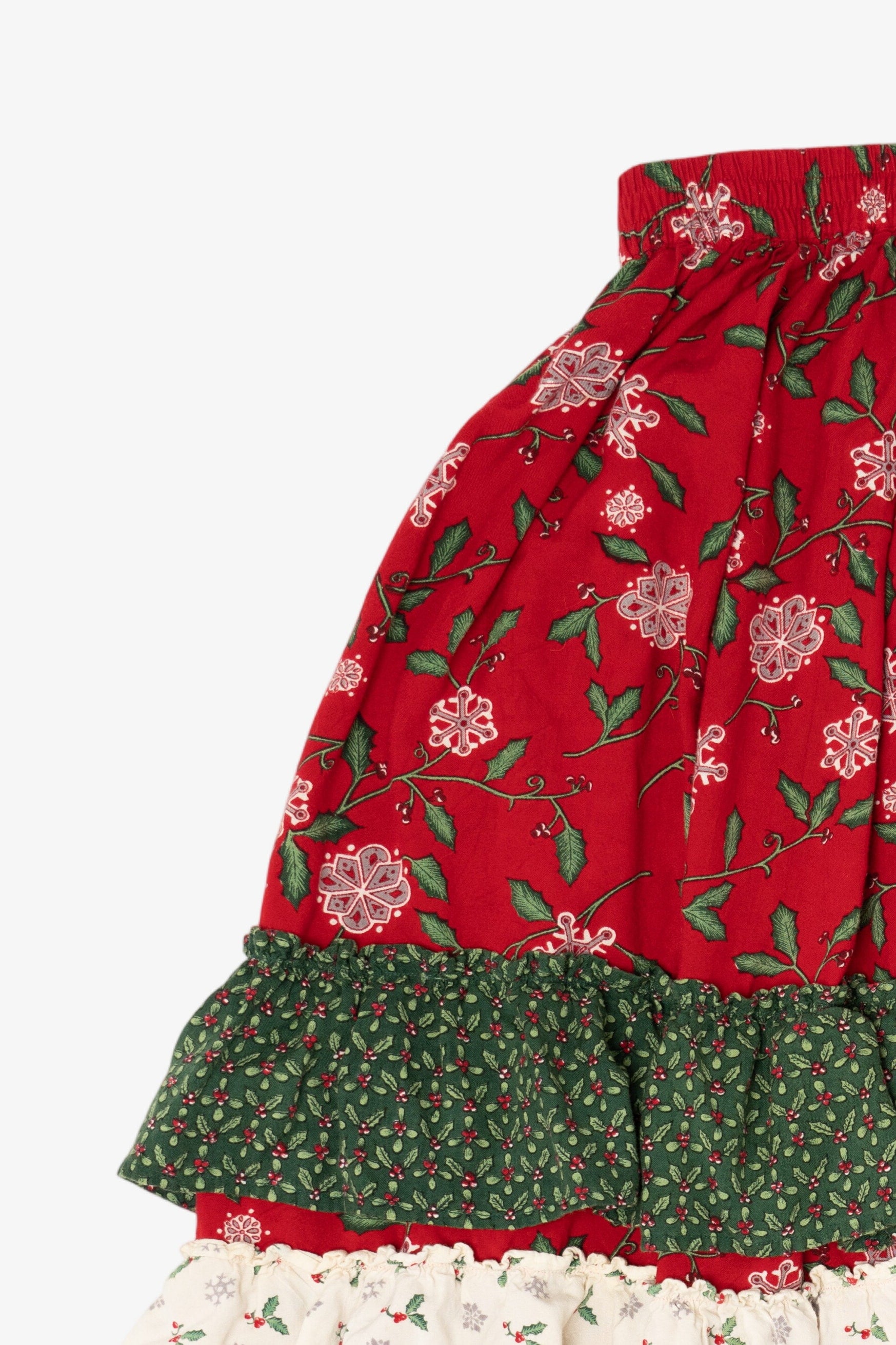 Vintage Patchwork Holiday Tiered Maxi Skirt (1990s)