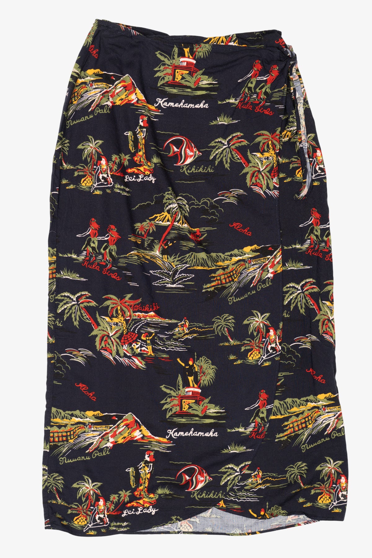 Vintage Navy Blue Hilo Hattie Hawaiian Wrap Skirt (1980s)
