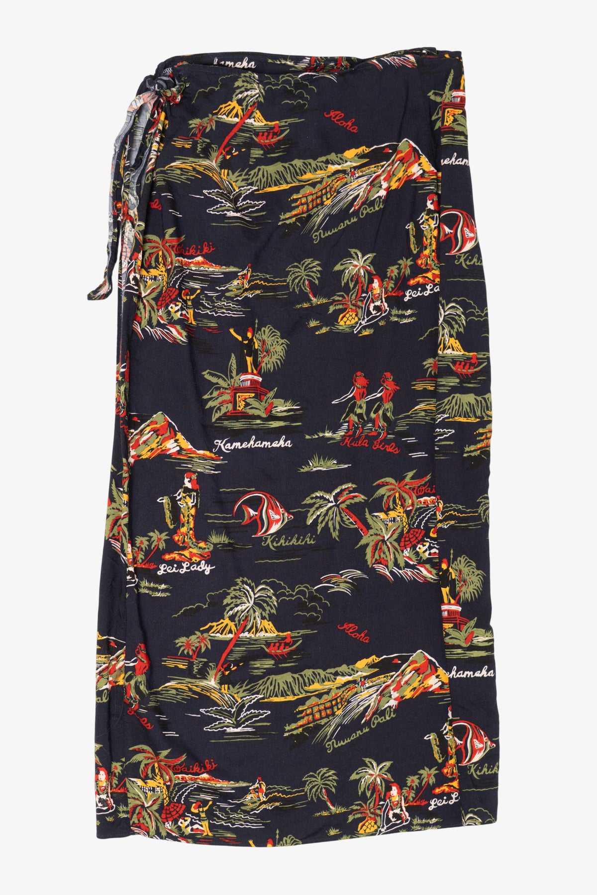 Vintage Navy Blue Hilo Hattie Hawaiian Wrap Skirt (1980s)