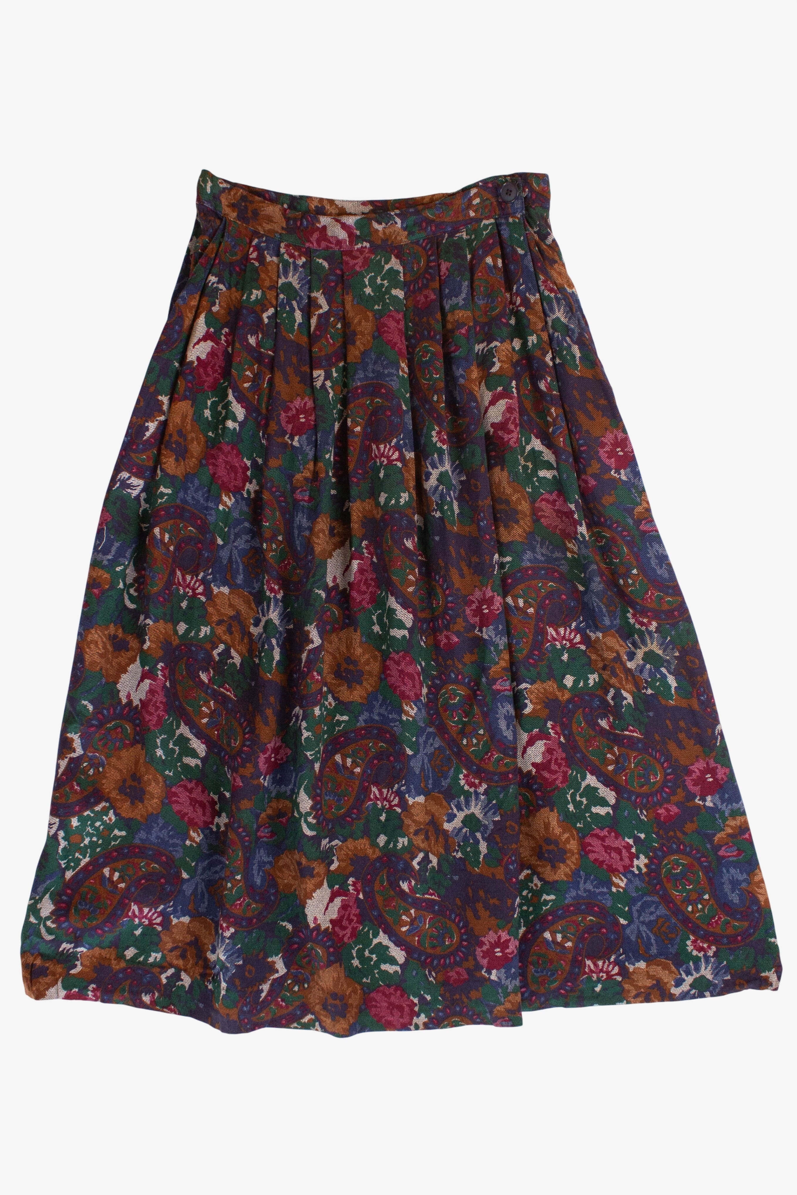 Vintage Paisley Pleated Maxi Skirt (1990s)