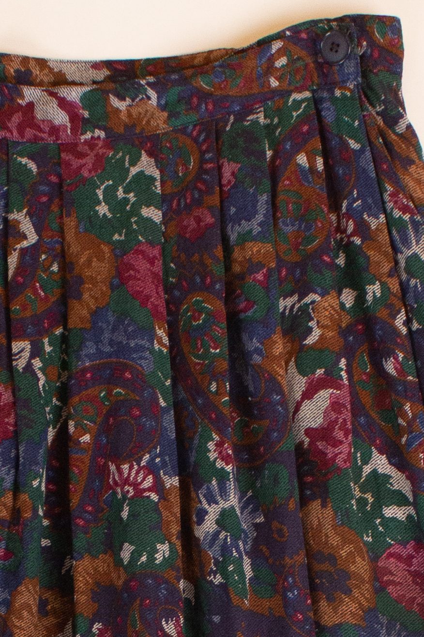 Vintage Paisley Pleated Maxi Skirt (1990s)
