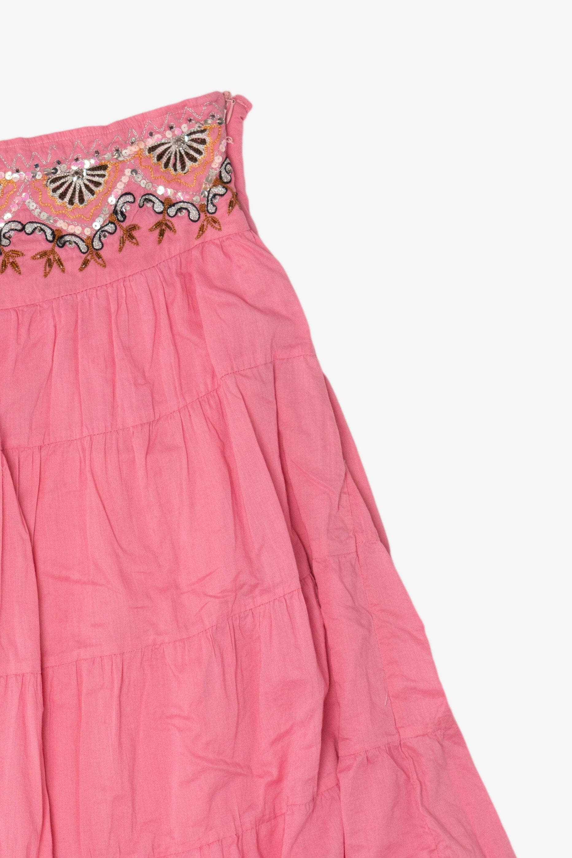 Vintage Pink Angie Tiered Embroidered Skirt (2000s)