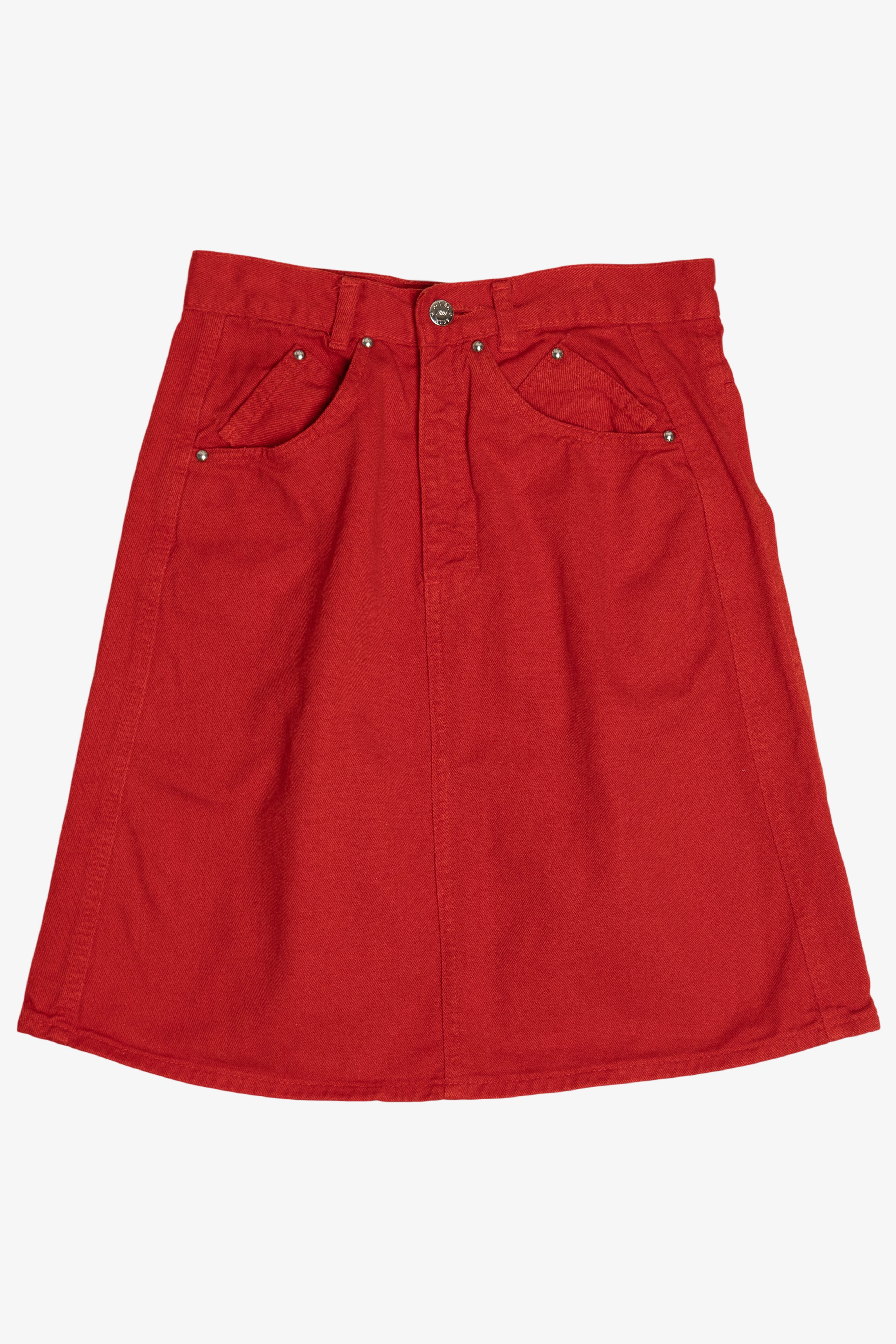 Vintage Cherry Red High Waisted Denim Mini Skirt (1980s)