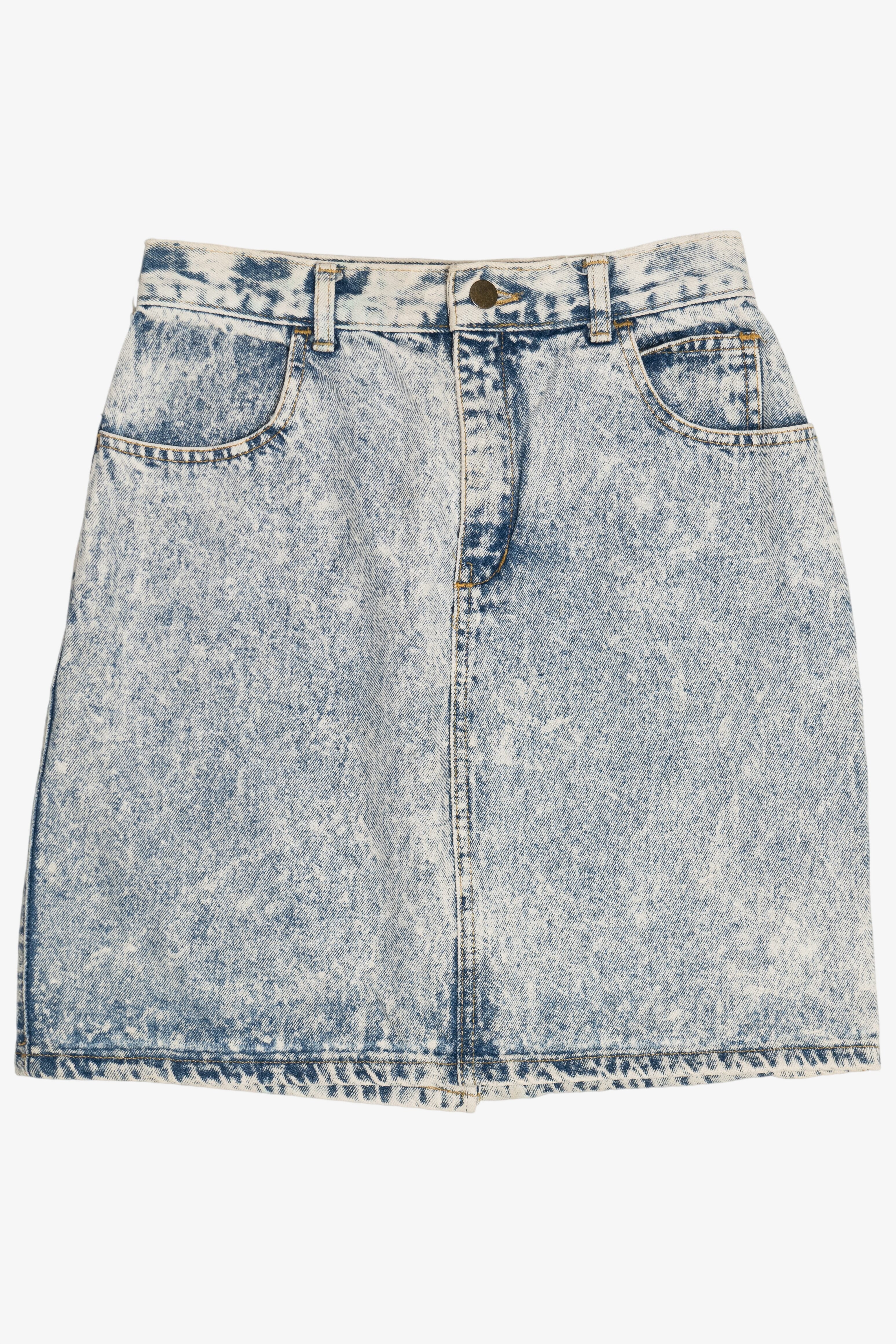 Vintage Acid Wash Denim High Waisted Mini Skirt (1980s)