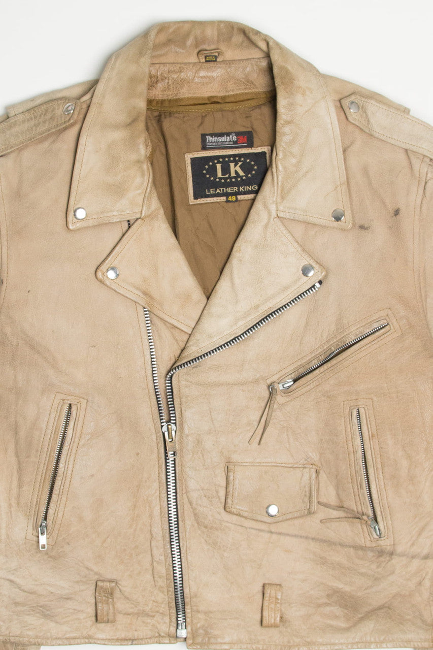 Beige Leather King Motorcycle Jacket 319